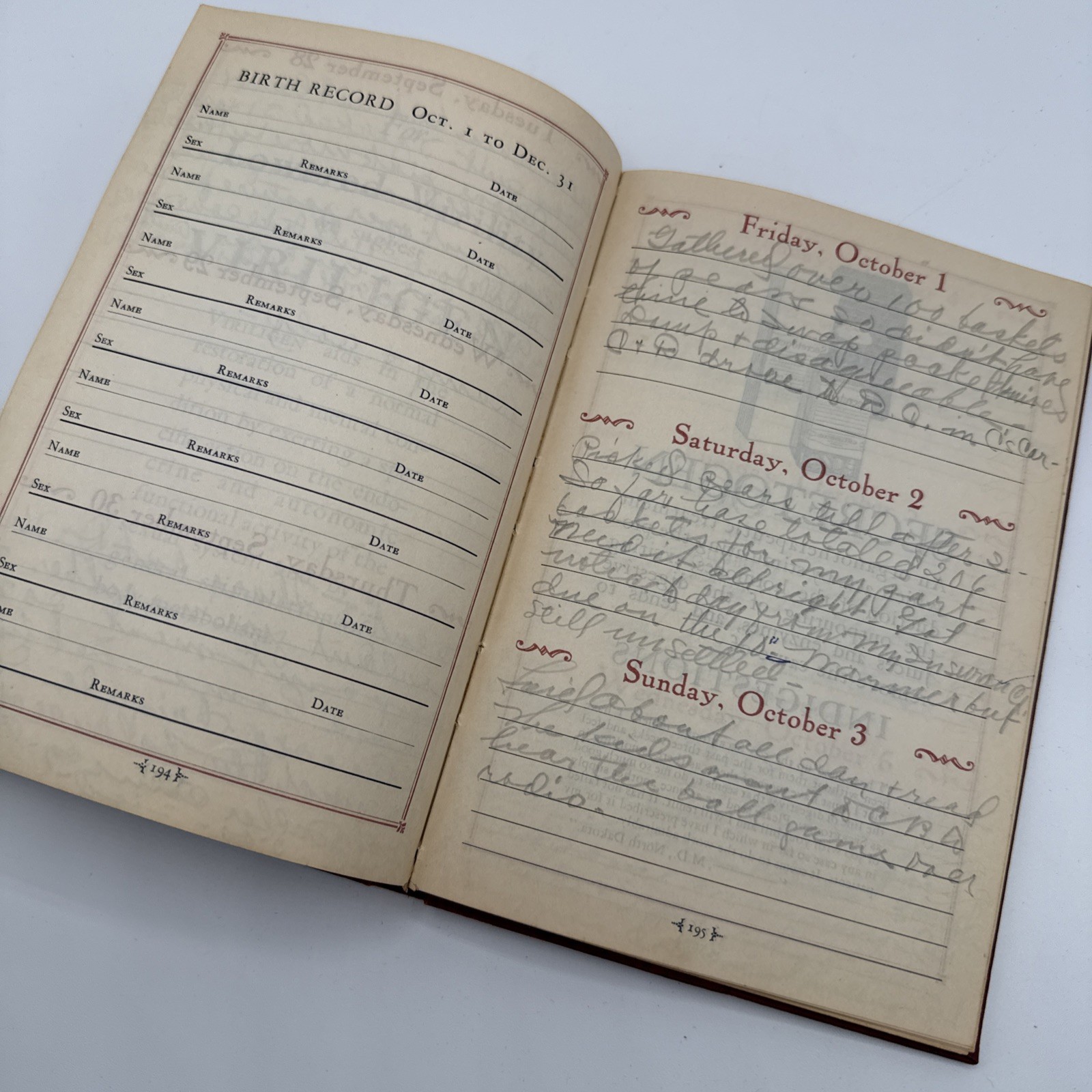 1926 PHYSICIANS DIARY *FULL of ENTRIES* Carnrick Co. Calendar & Medical Info