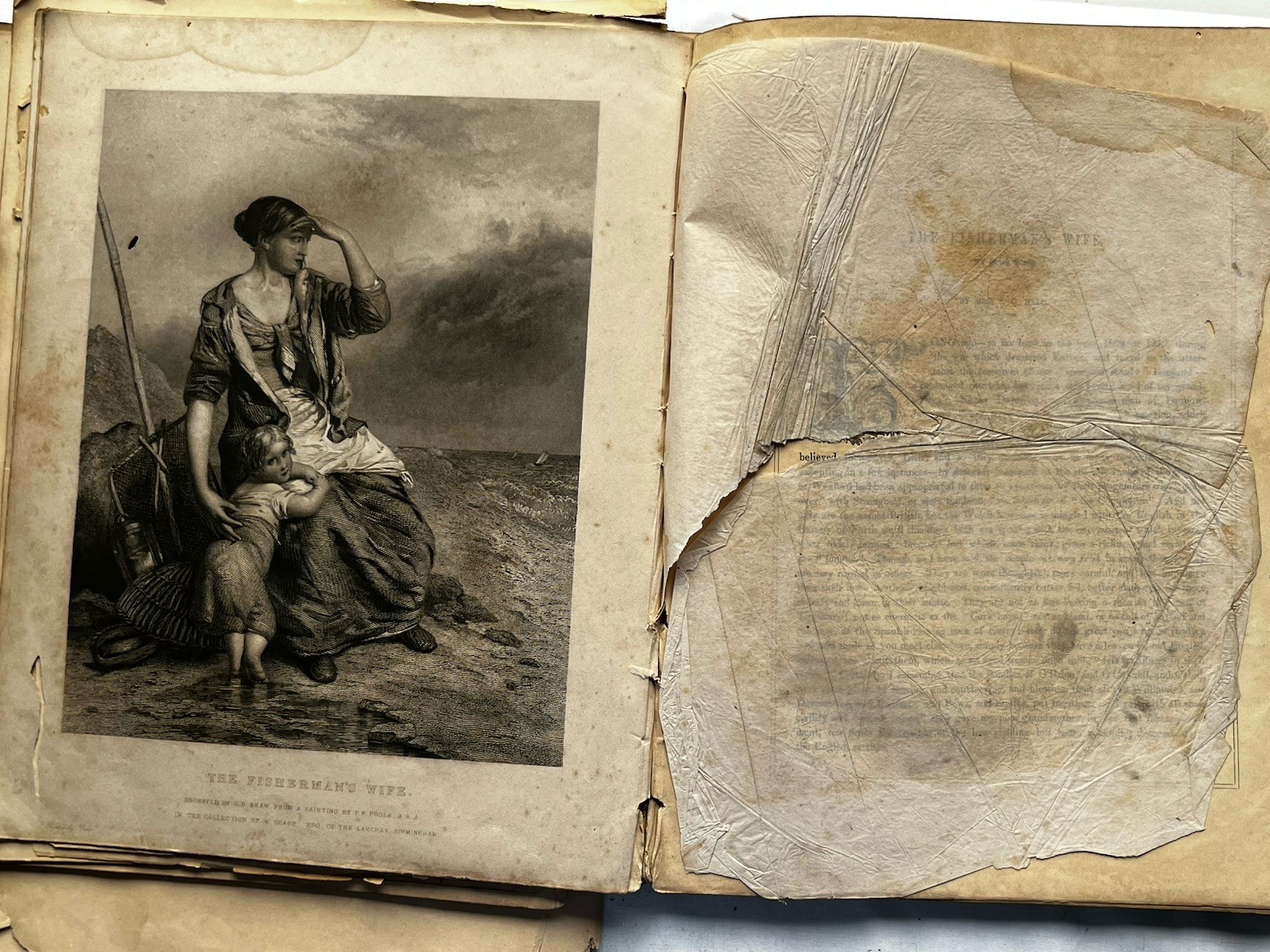 Trashed Antique “Drawing Room Table Book” Mrs SC Hall 1849 20 Etchings Stories