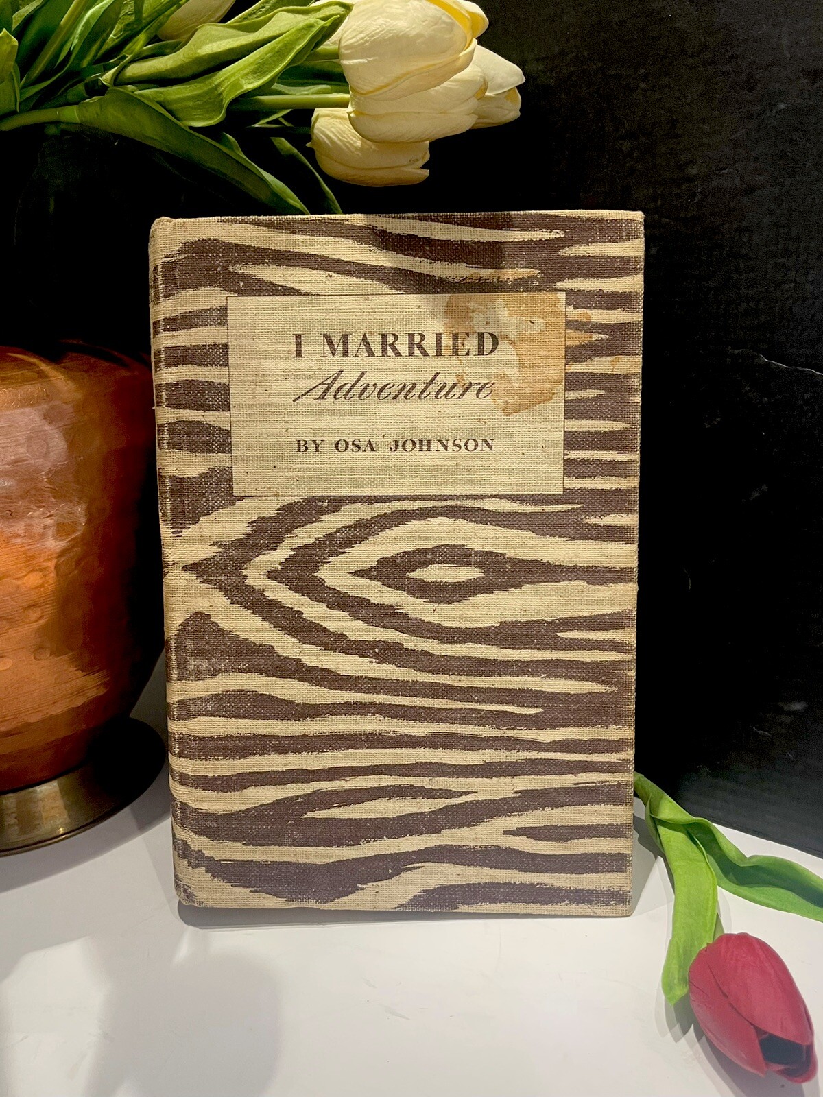 African “I Married Adventure” by O. Johnson, 1940 HC, Textural Zebra Cover, VTG