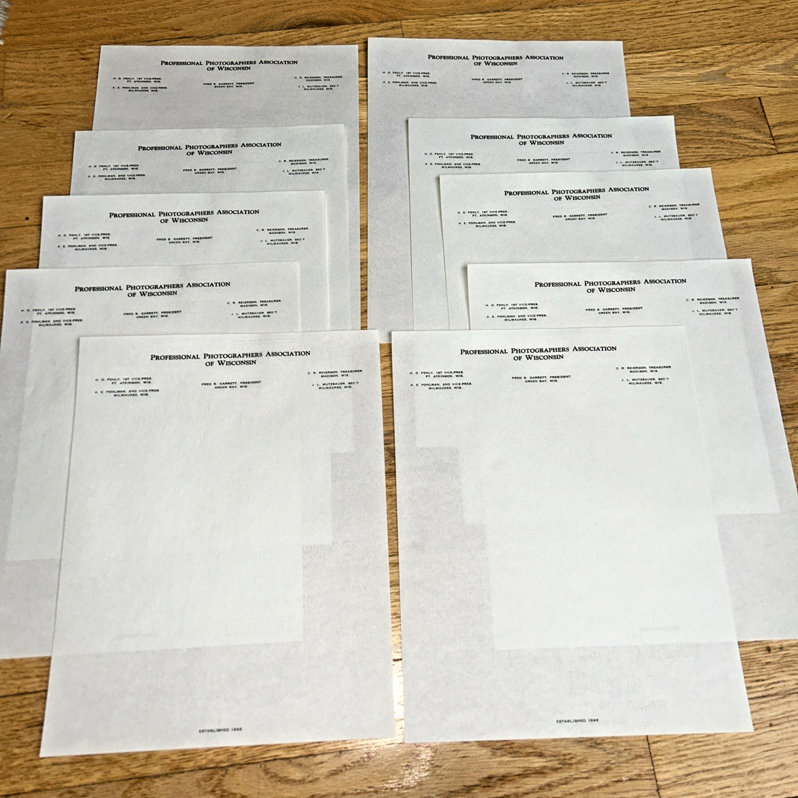 10 – 1940s PROFESSIONAL PHOTOGRAPHERS ASSOCIATION OF WISCONSIN Unused Stationery