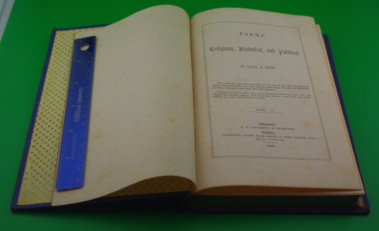 POEMS vol 1 by Eliza R. Snow 1st ed 1856 Liverpool RARE fine LDS Mormon Church
