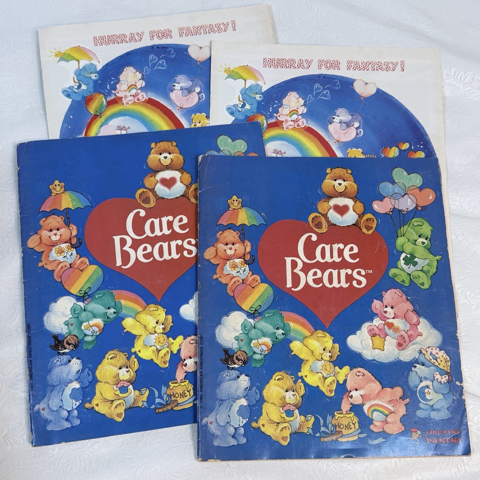 Lot 2 Vintage Care Bears 1985 Sticker Album Book Panini USA w Some Stickers PLUS