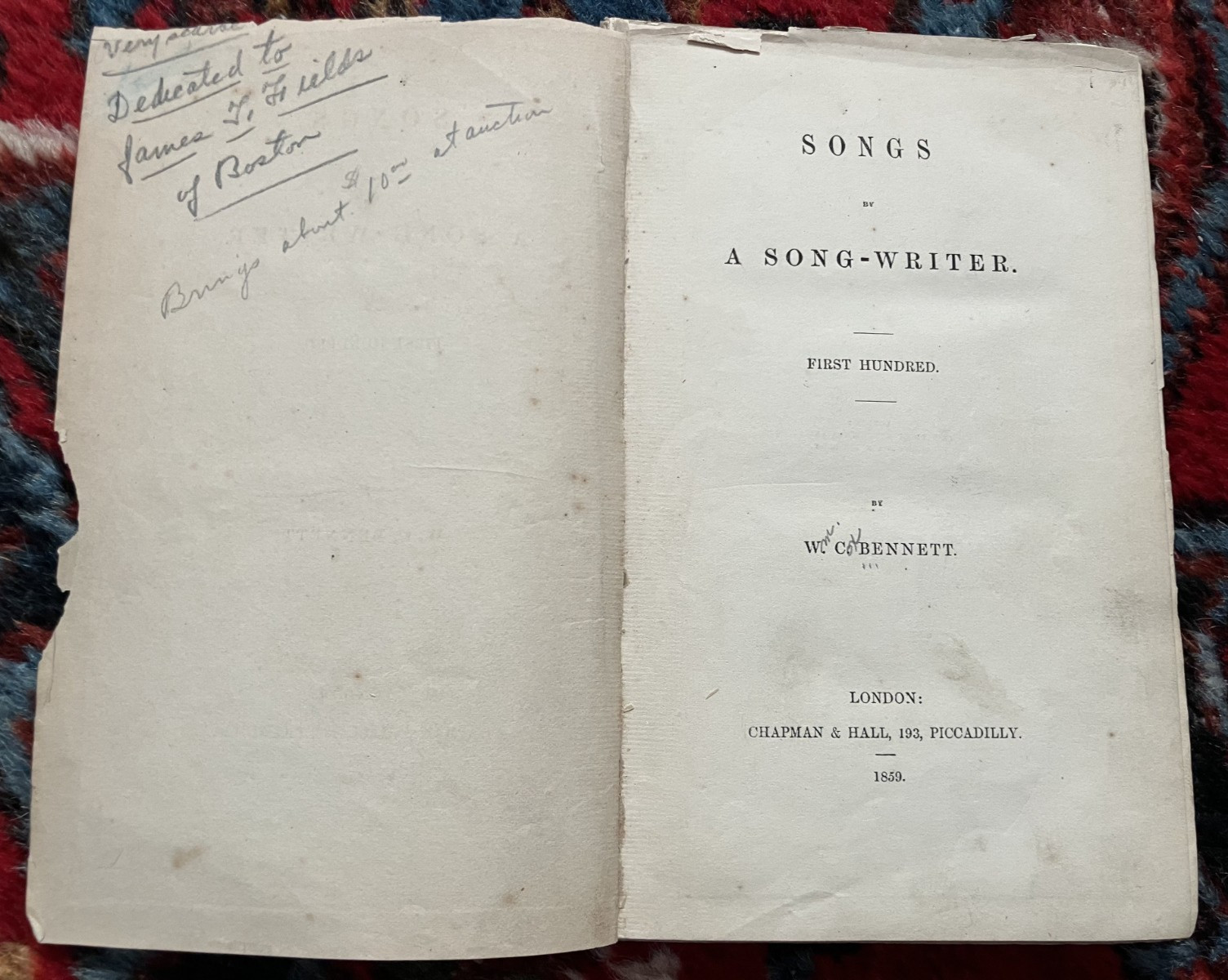 1859 William Cox Bennett SONGS of a SONG-WRITER „First Hundred“ POEMS