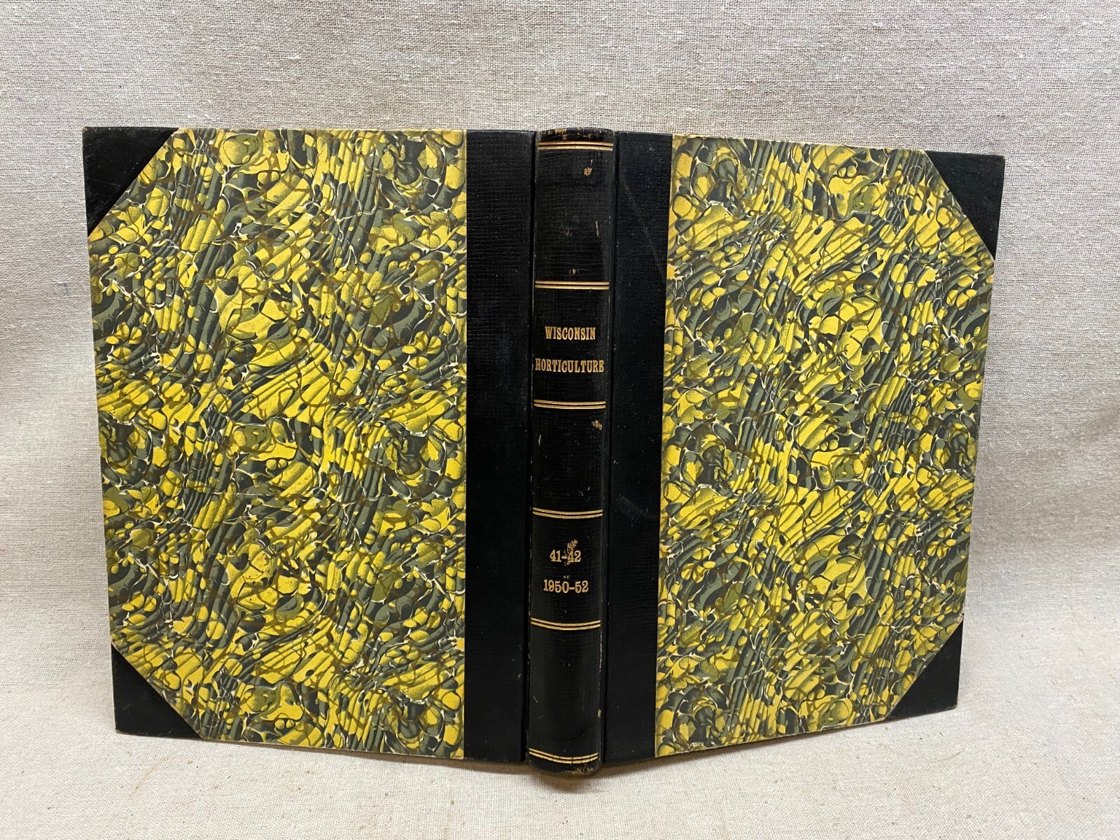 1950 – 1952 Wisconsin Horticulture Magazine Antique Book Marble & Leather Cover