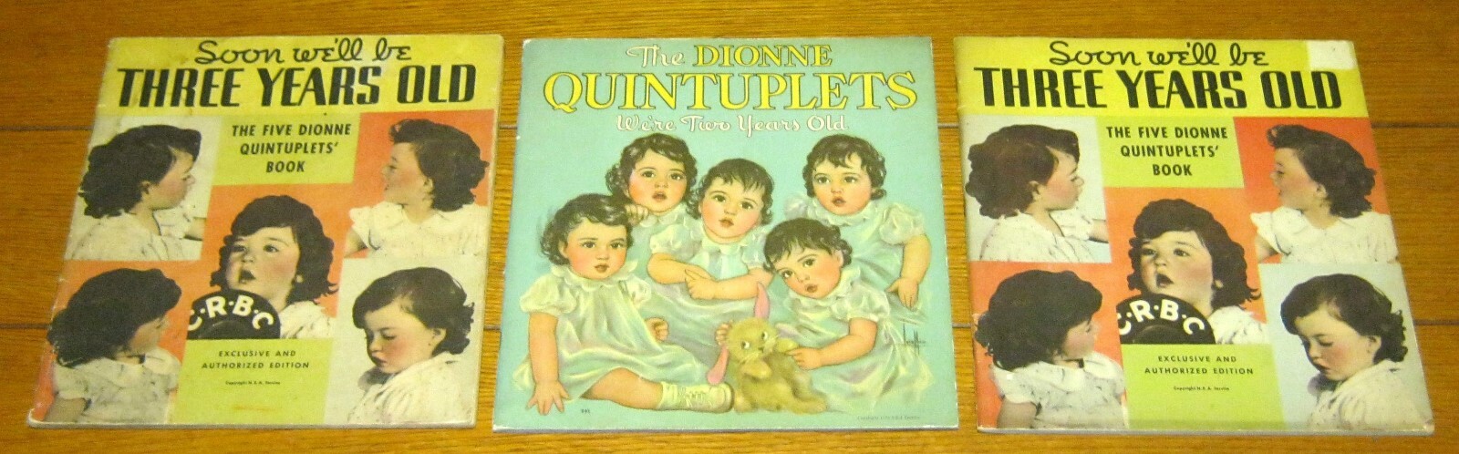 The Dionne Quintuplets Two & Three Years Old Book Lot (3) 1936 W/Newspaper clips