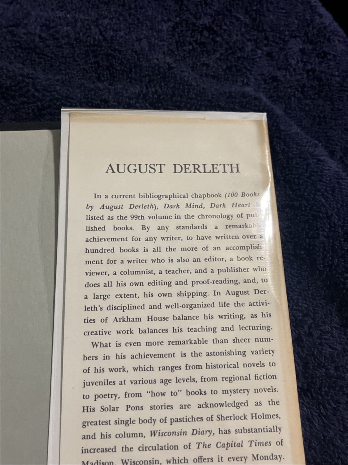 August Derleth *RARE* Dark Mind, Dark Heart Book – 1962 – Arkham House – 1st ED