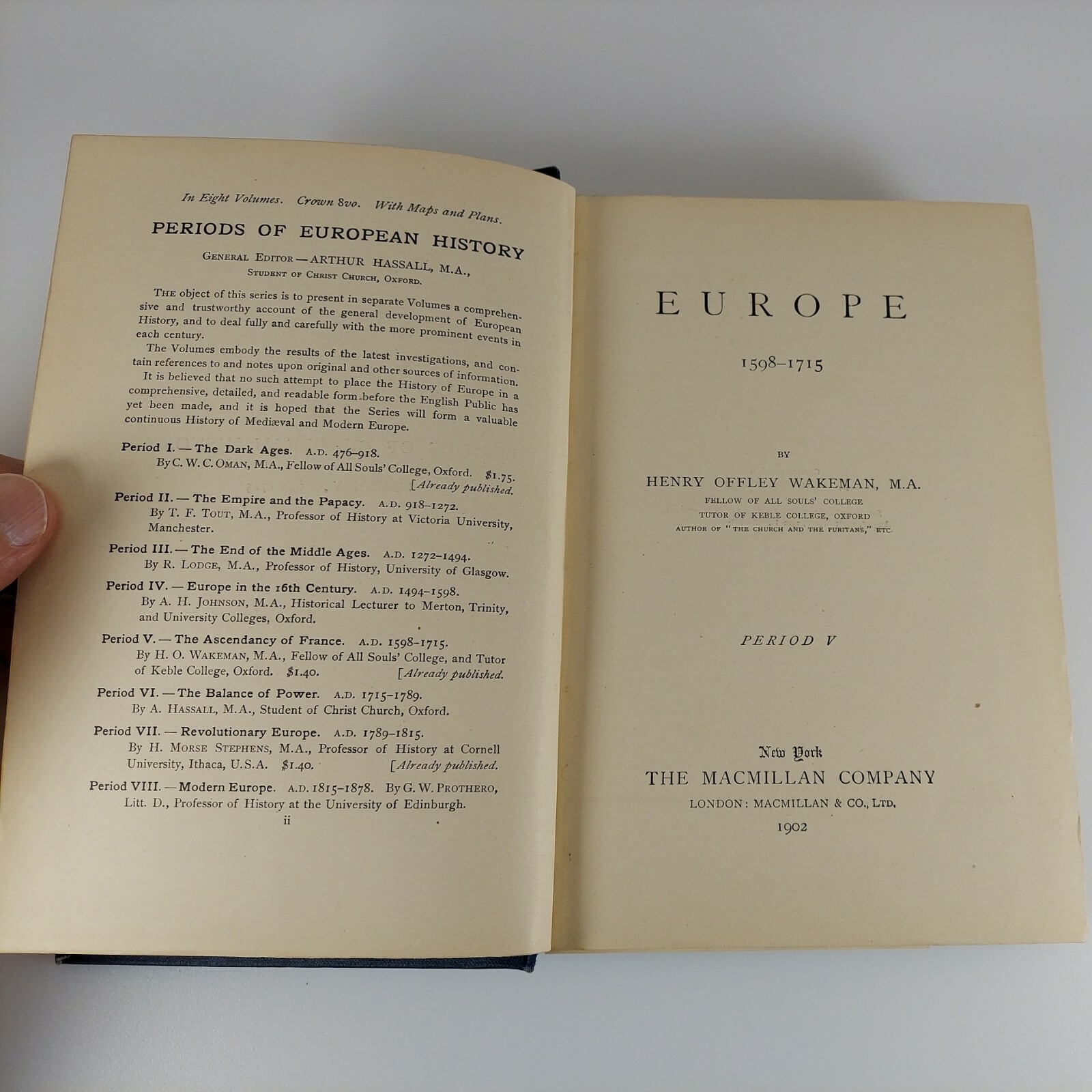 Periods of European History Period V 1598-1715 Henry Wakeman 1902 Macmillan HC