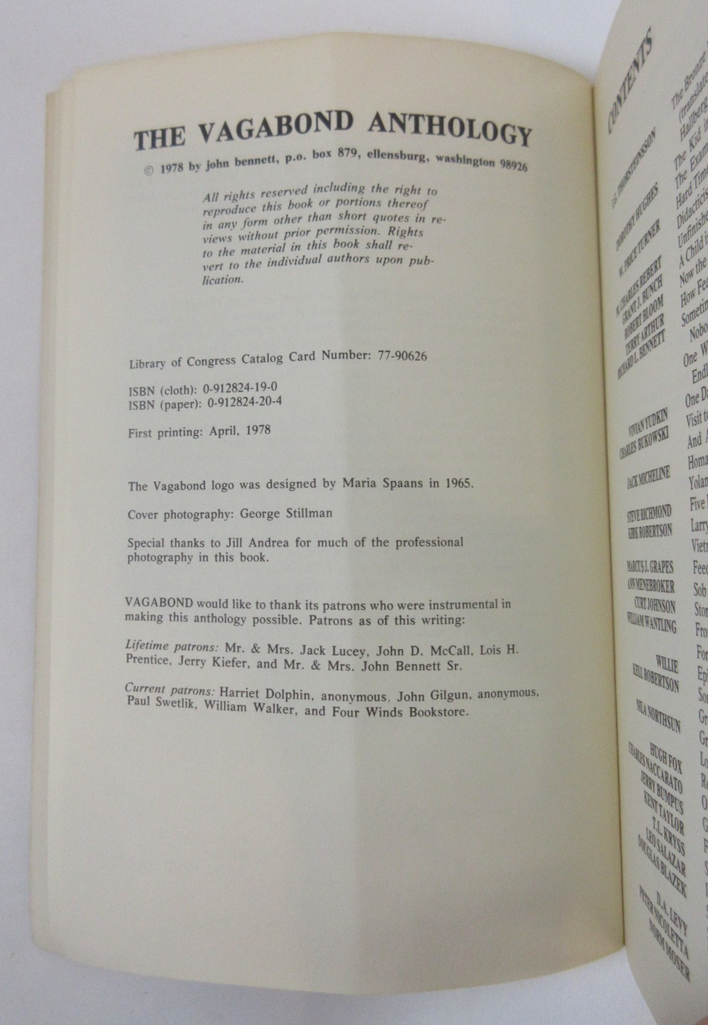 SIGNED by John Bennett 1st Printing „The Vagabond Anthology 1966-1977“ 1978 SC