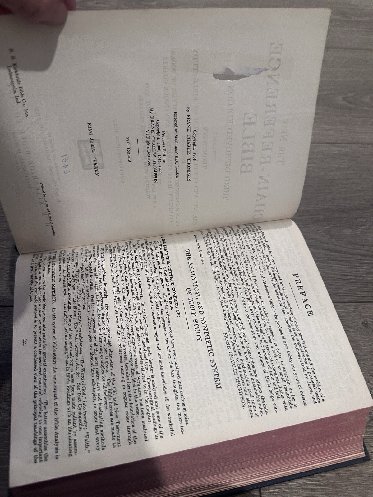 The New Chain Reference Bible Thompson 1957 Third Improved Edition Hardback ExL