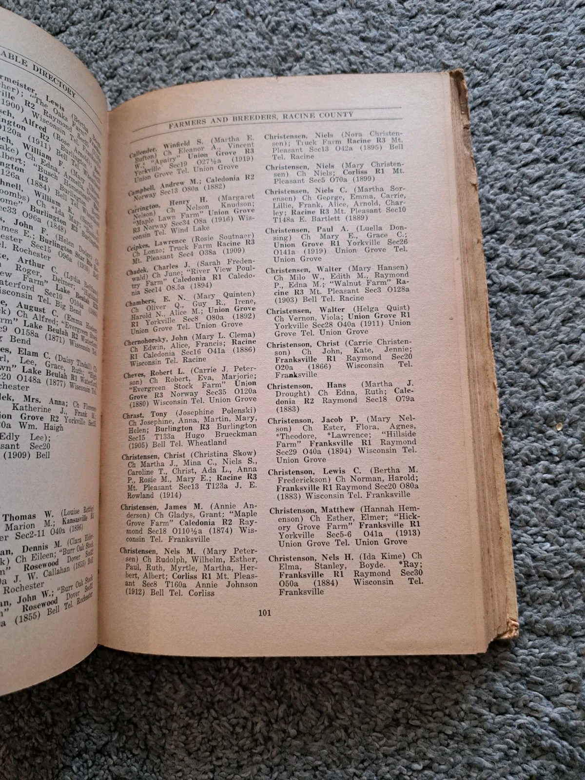 Prairie Farmer’s Directory Farmers Breeders Kenosha Racine County Wisconsin