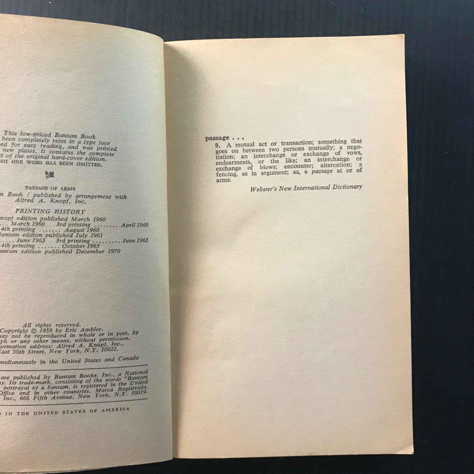 Passage of Arms Eric Ambler 1970 Bantam Paperback Spy Thriller Suspense
