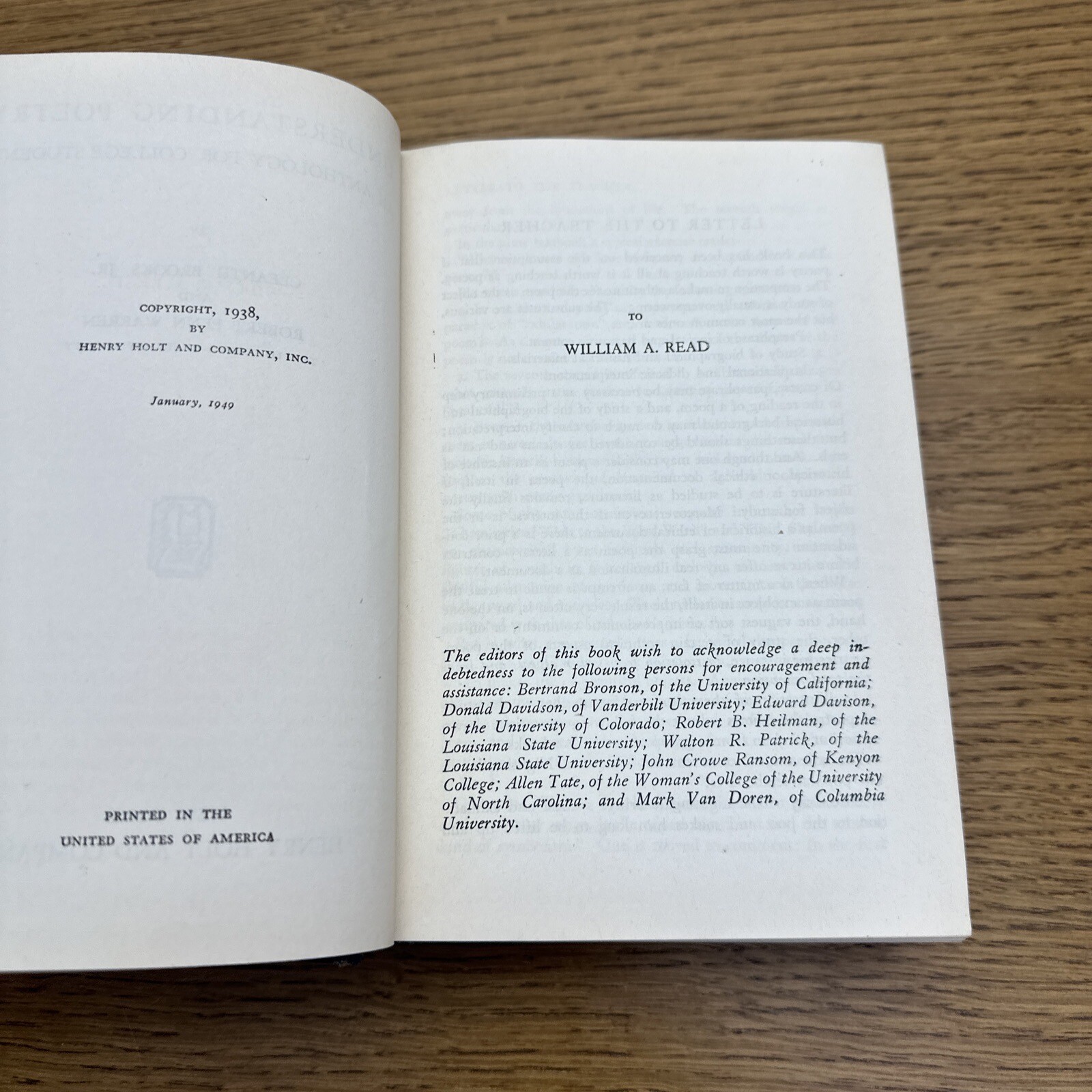 Understanding Poetry by Cleanth Brooks & Robert Warren January 1949 Henry Holt
