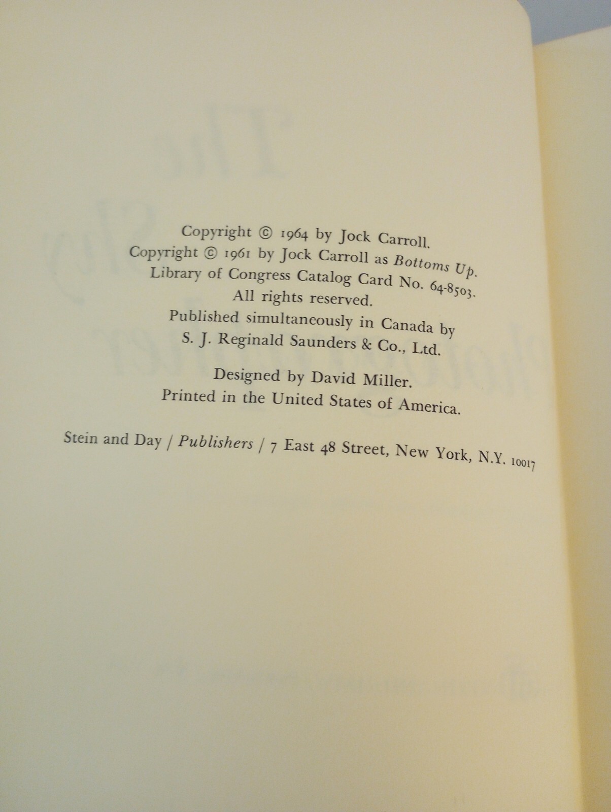 The Shy Photographer Jock Carroll HC – Olympia Press Series, Stein And Day 1964
