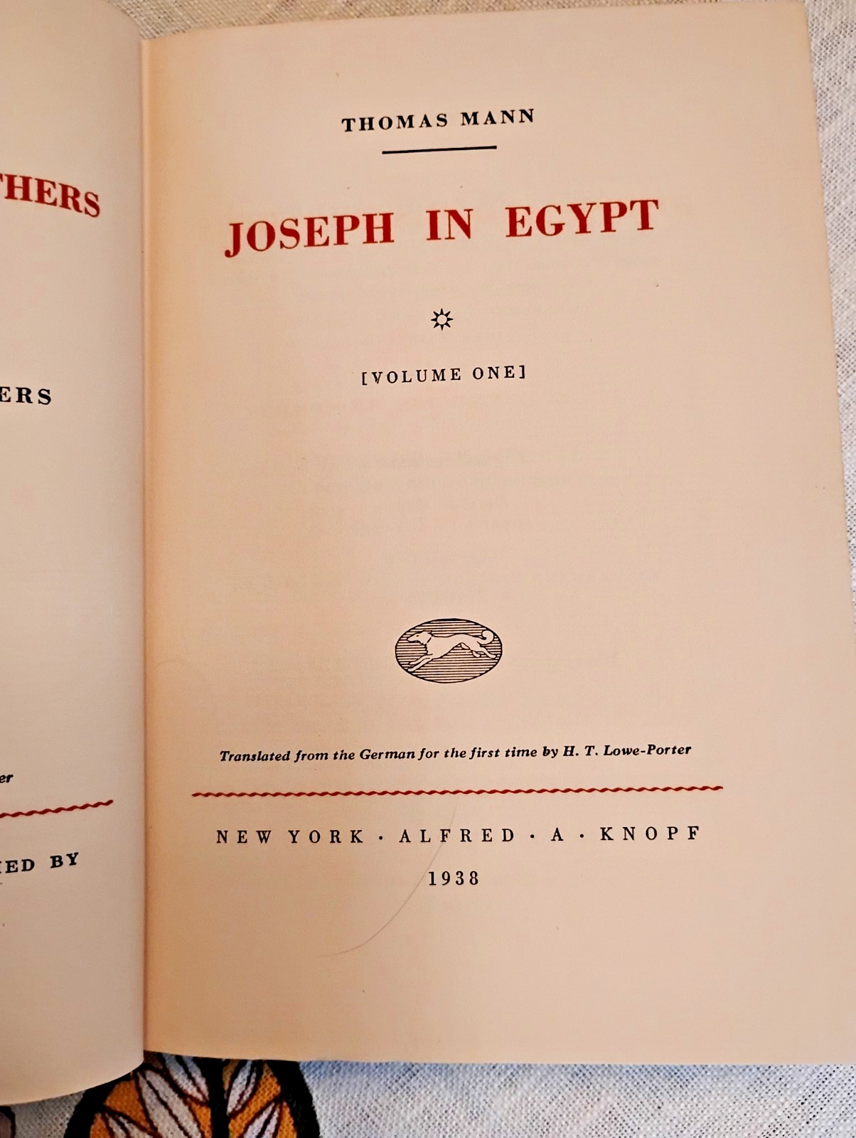 Joseph in Egypt, Thomas Mann, HC 2 Volume Set, Feb 28,1938 6th Printing, Knopf
