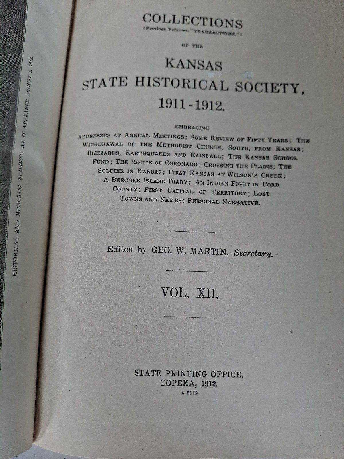 Kansas Historical Collections Vol 12 1911-1912 Kansas Historical Society