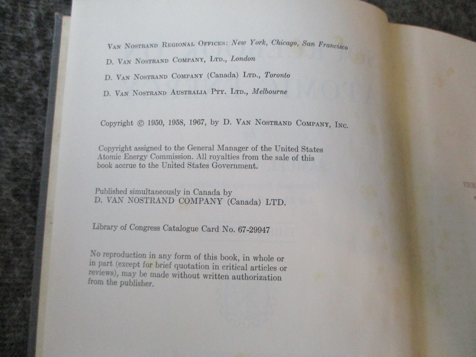 ATOMIC ENERGY SOURCEBOOK 1967 Glasstone-ORAU HC- OAK RIDGE ATOMIC OWNED BOOK
