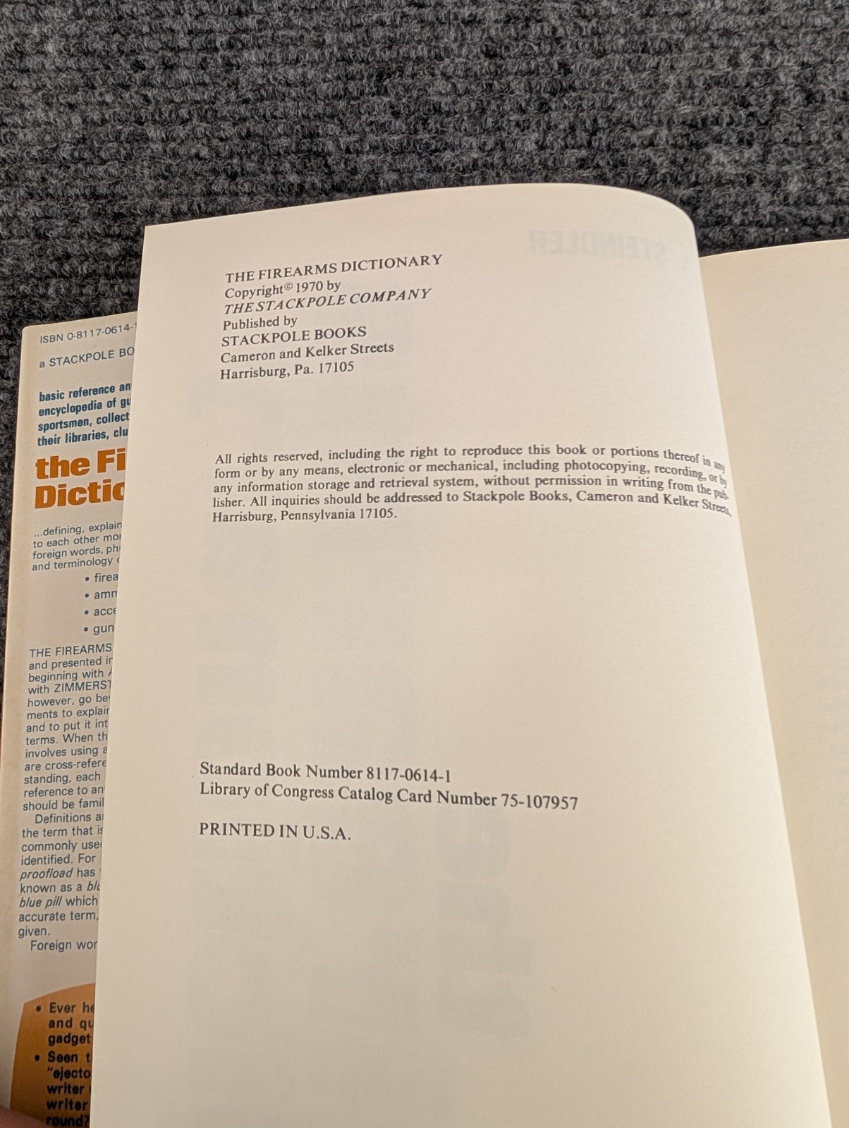 The Firearms Dictionary by R.A. Steindler (1970) Hardcover – Stackpole Books