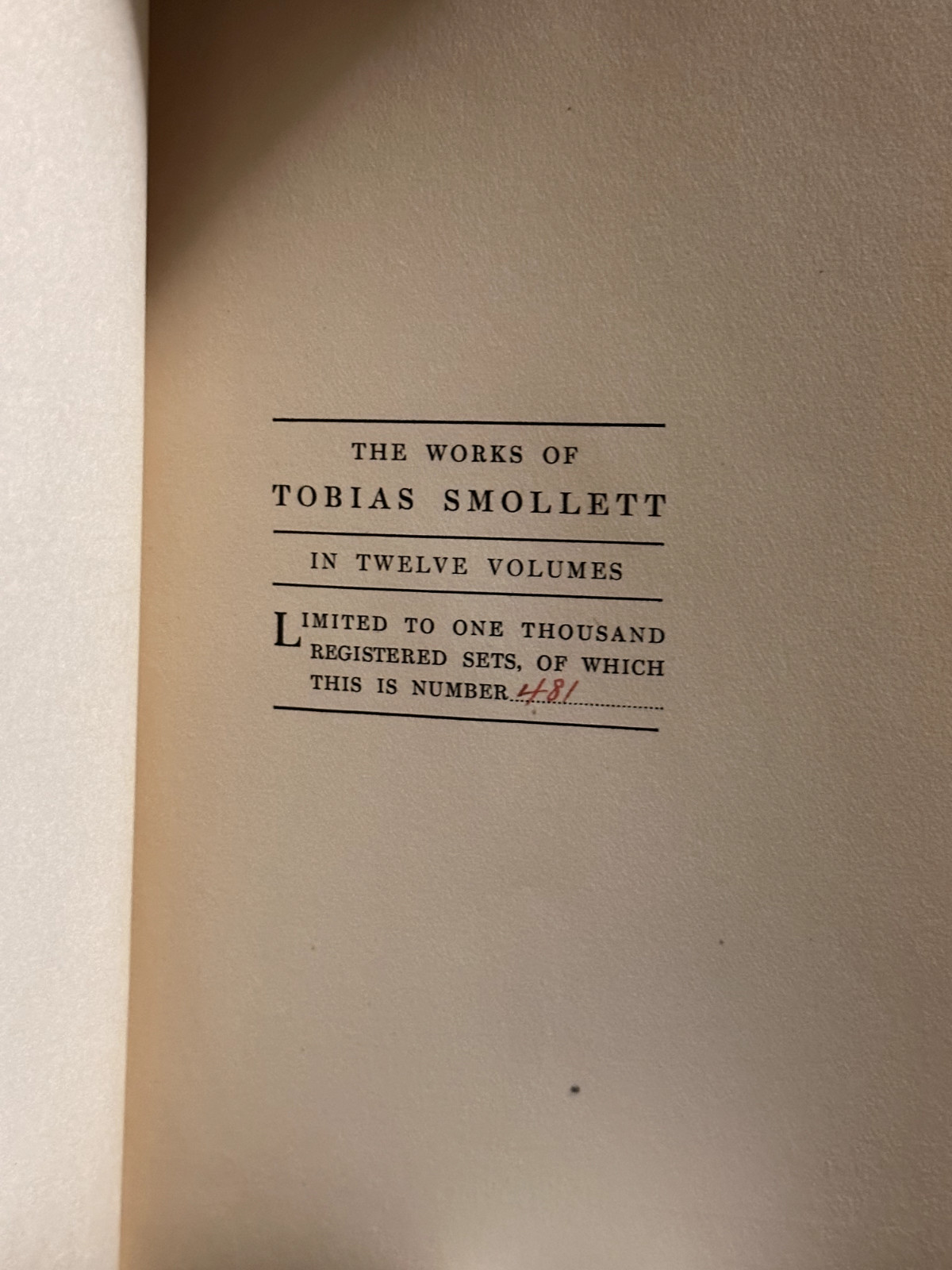 LOT WORKS OF TOBIAS SMOLLETT LIMITED NUMBERED EDITION 481/1,000 JENSON SOCIETY