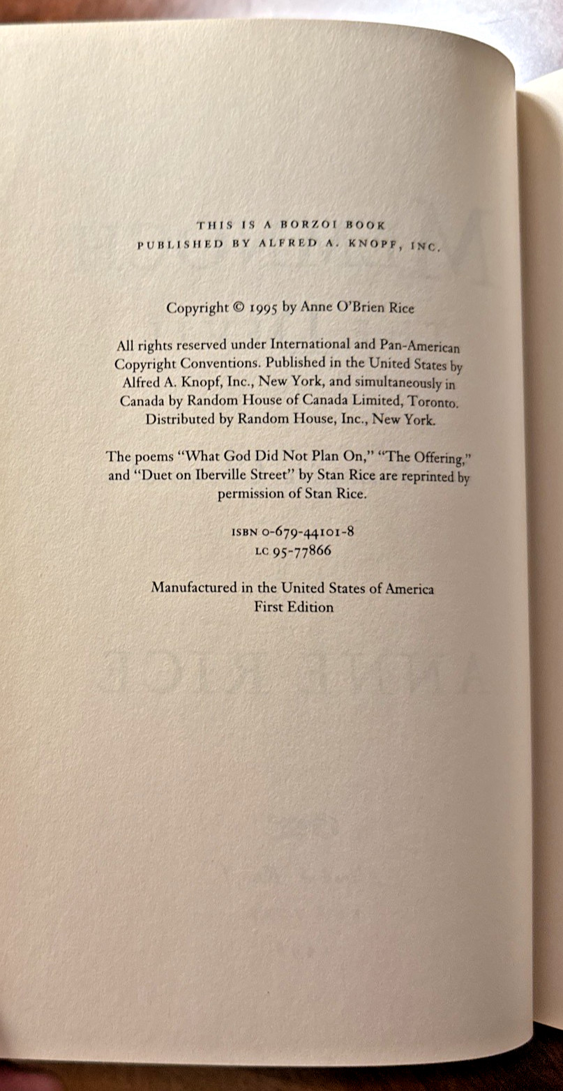Anne Rice Memnoch the Devil First Edition 1995 Vampire Chronicles Hardcover