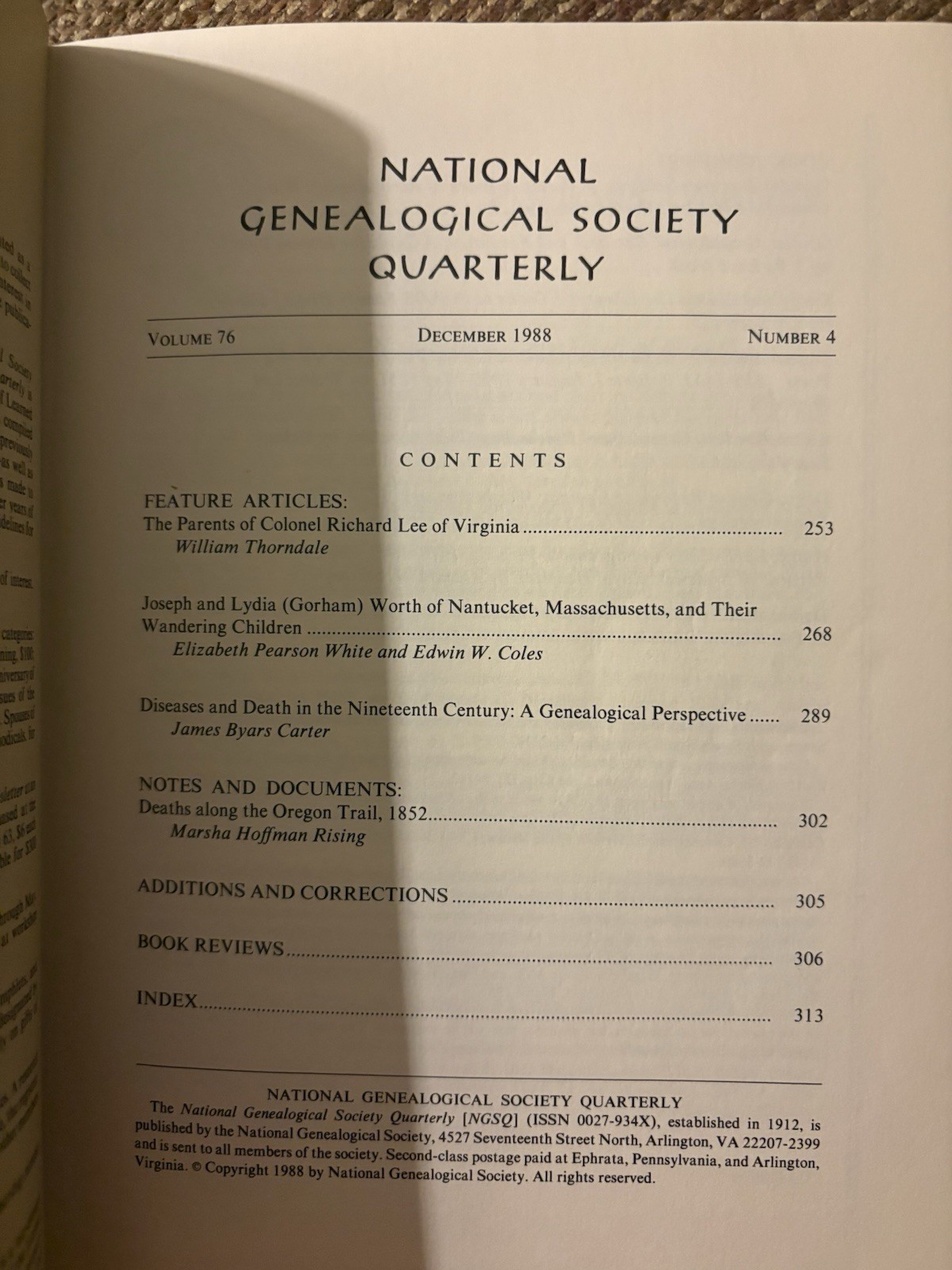 National Genealogical Society Quarterly, Volume 76, Number 4. (Dec. 1988)
