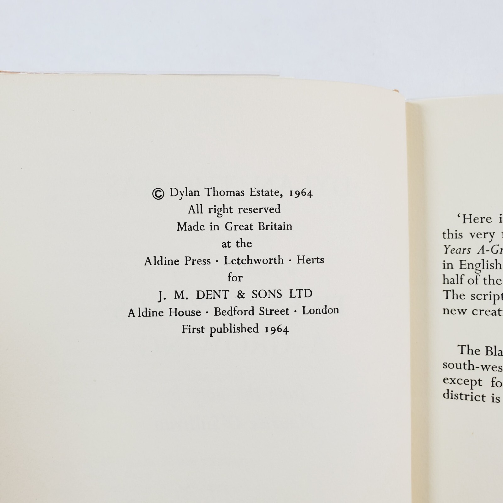 Twenty Years A Growing Dylan Thomas 1st Edition 1964 Hardcover J.M. Dent & Sons