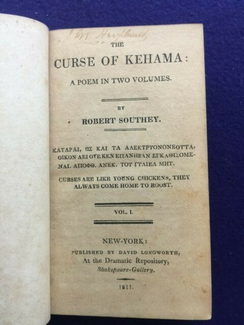 R. SOUTHEY. The CURSE OF KEHEMA : A POEM IN TWO VOLUMES. 1811 Amer. 1st Leather