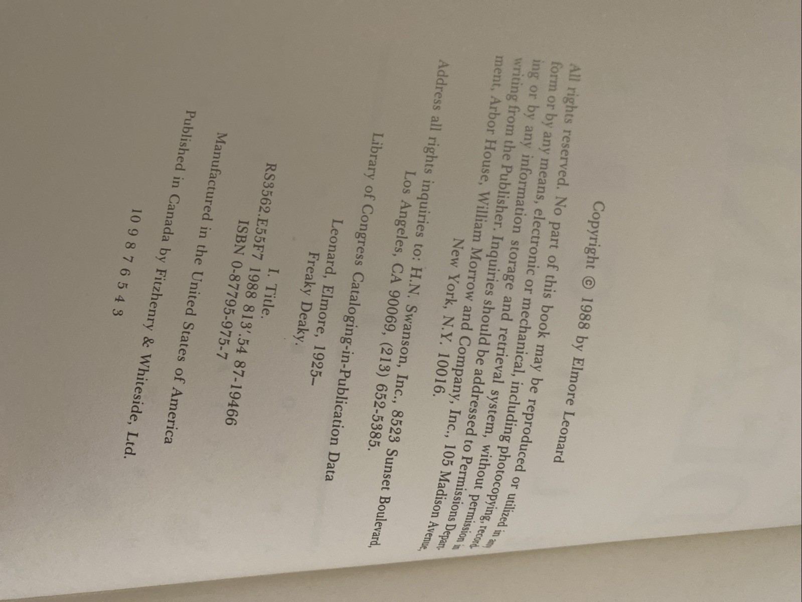 Elmore Leonard Freaky Deaky First Edition Signed Inscribed