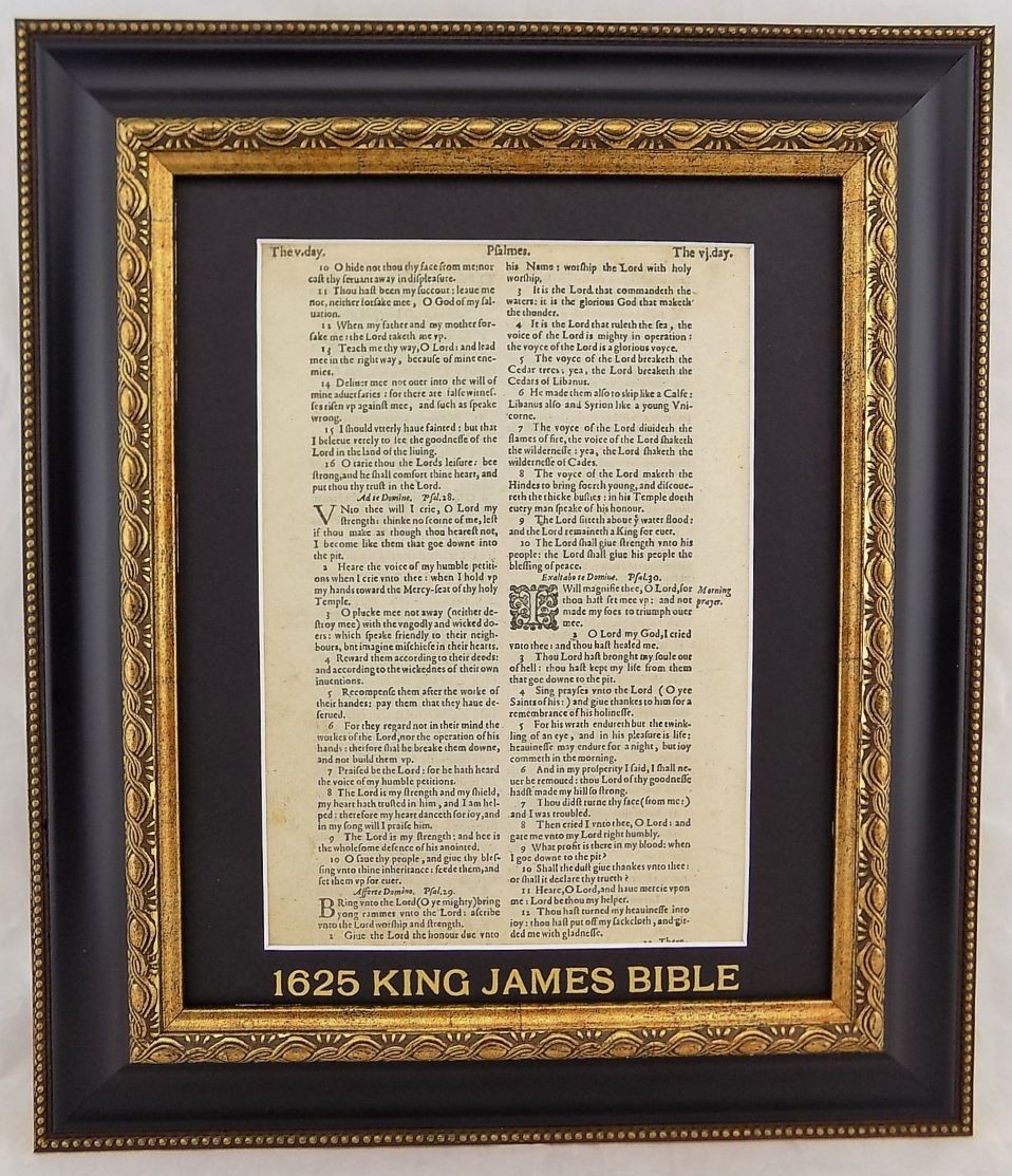 LORD IS MY STRENGTH & SHIELD PSALM 28 LEAF, 1625 KING JAMES BIBLE PAGE, PSALTER
