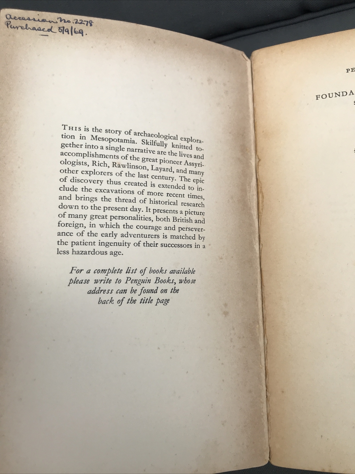 FOUNDATIONS IN DUST – SETON LLOYD- PELICAN #A336 – 1955 1ST THUS