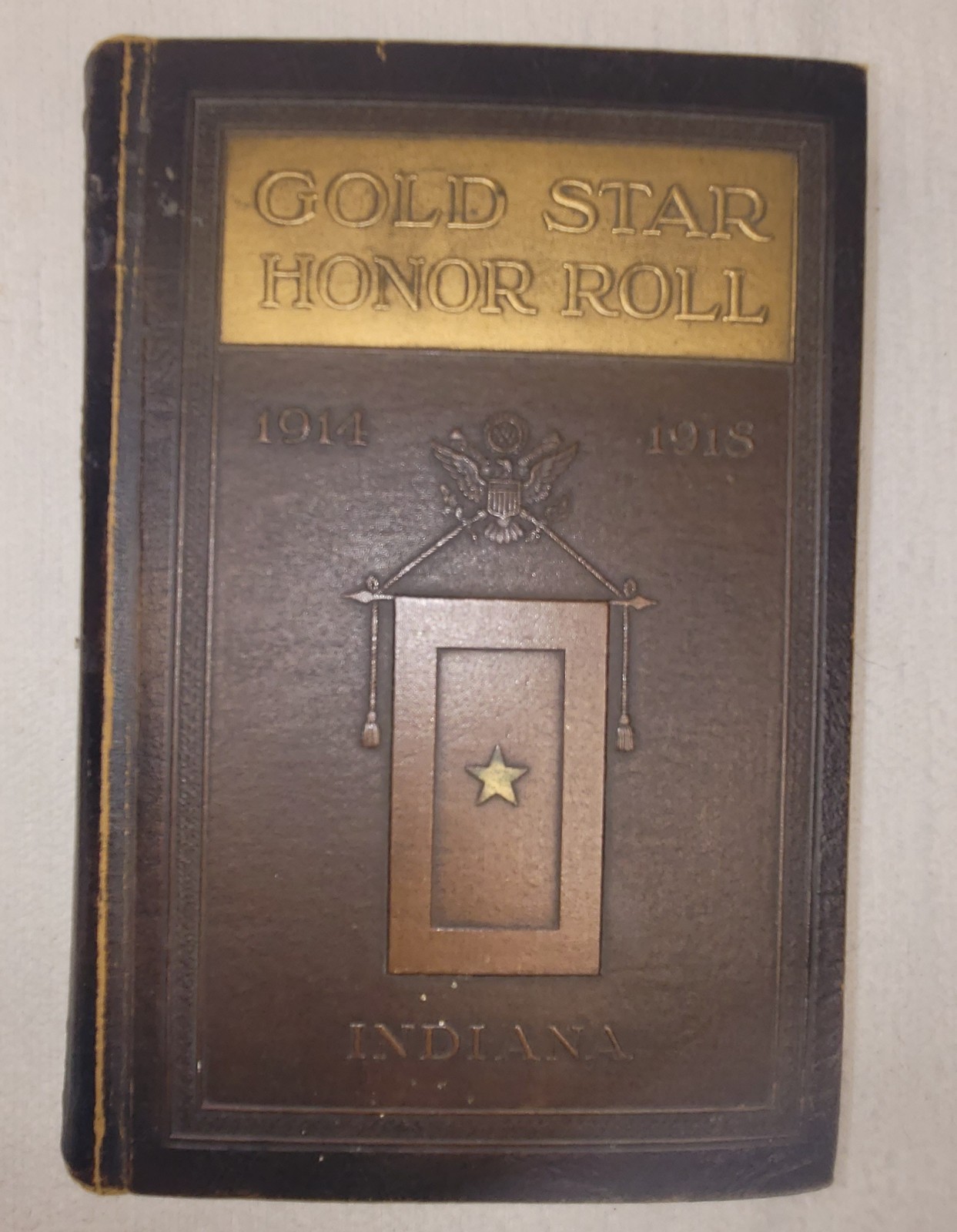 GOLD STAR Honor Roll World War I indiana 1914-1918 Leather Bound HC Book 1921