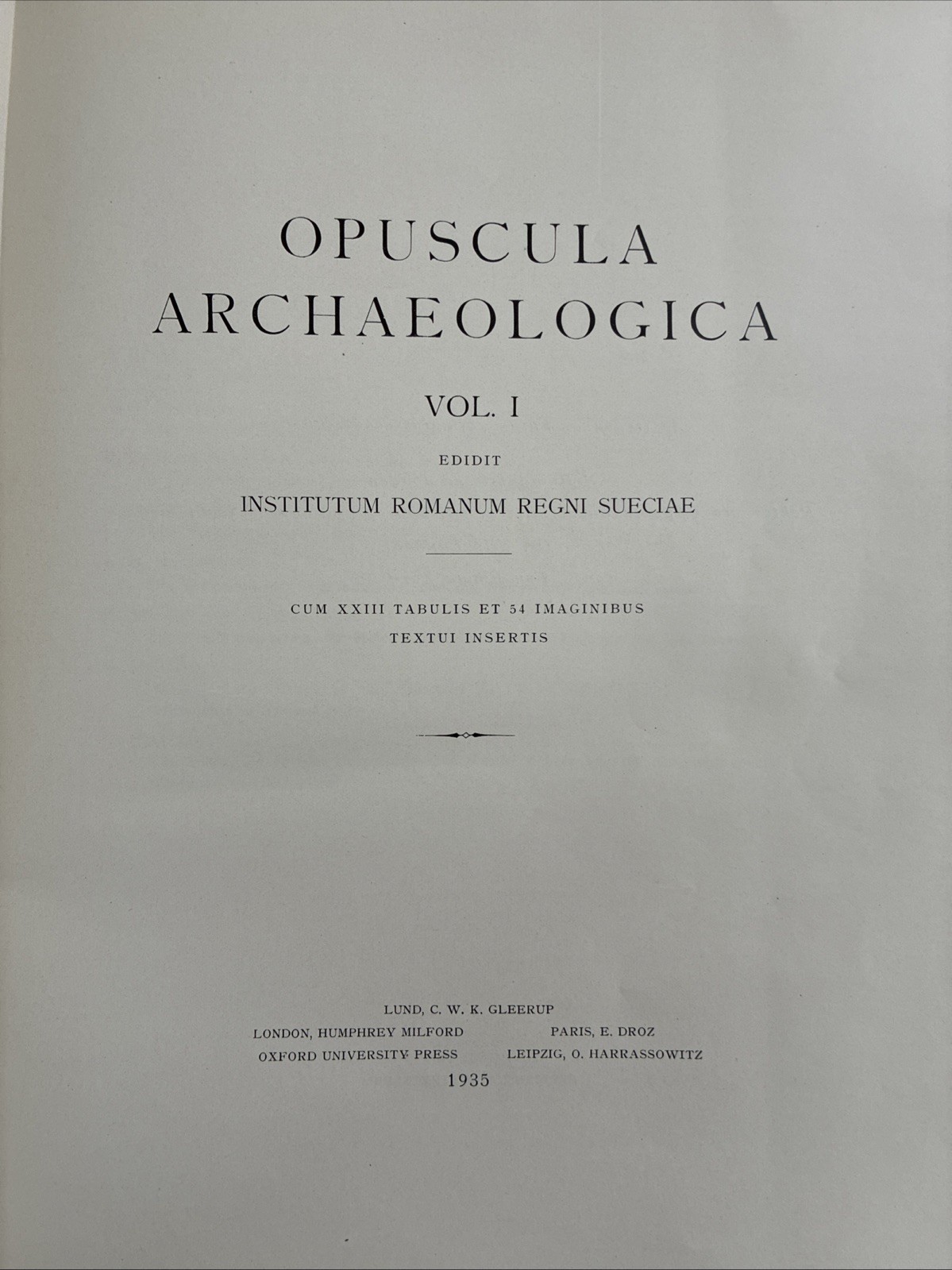 Opuscula Archaeologica Institum Romanum Regni Sueciae Vol I Fasc 1,2 4x-Language
