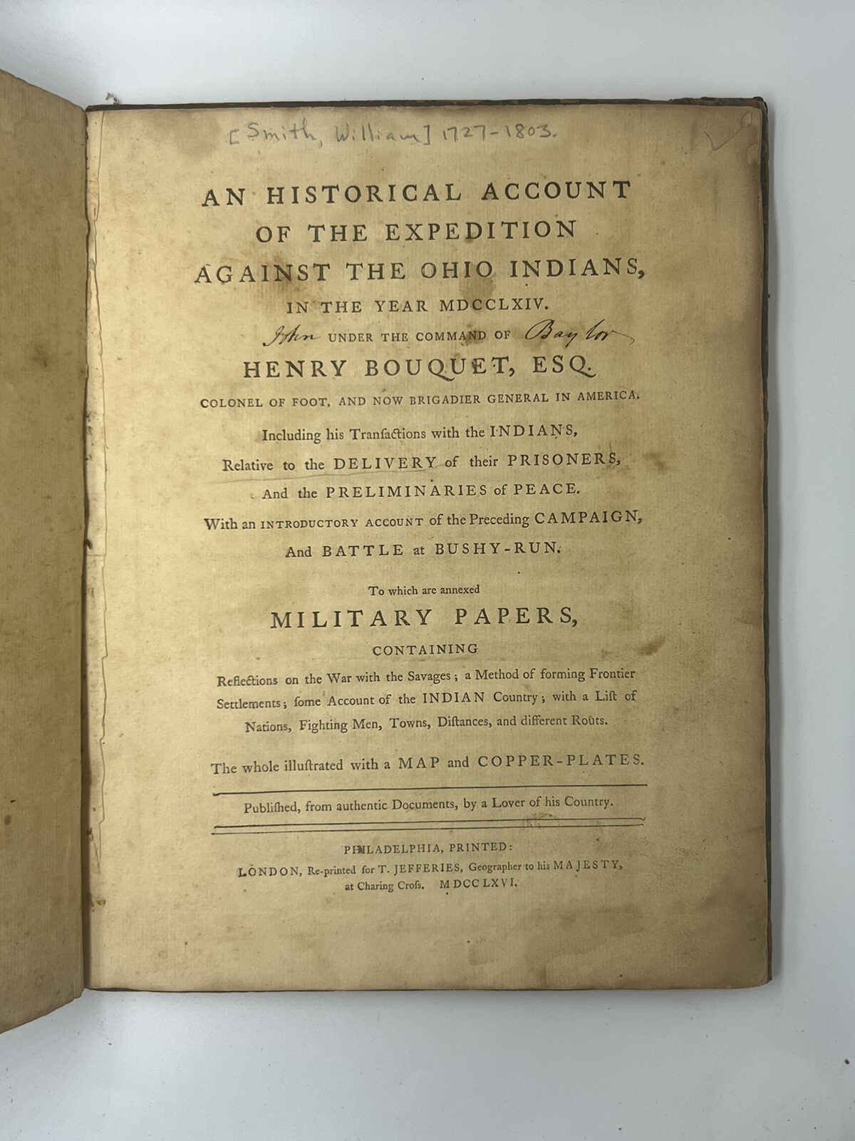Expedition Against the Ohio Indians – Bouquet – 1st Edition – 1766 Americana