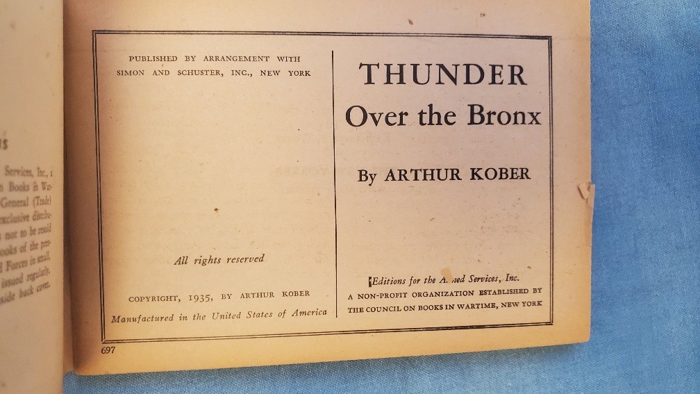 Armed Services Edition Thunder Over The Bronx 697 Kober Very Good