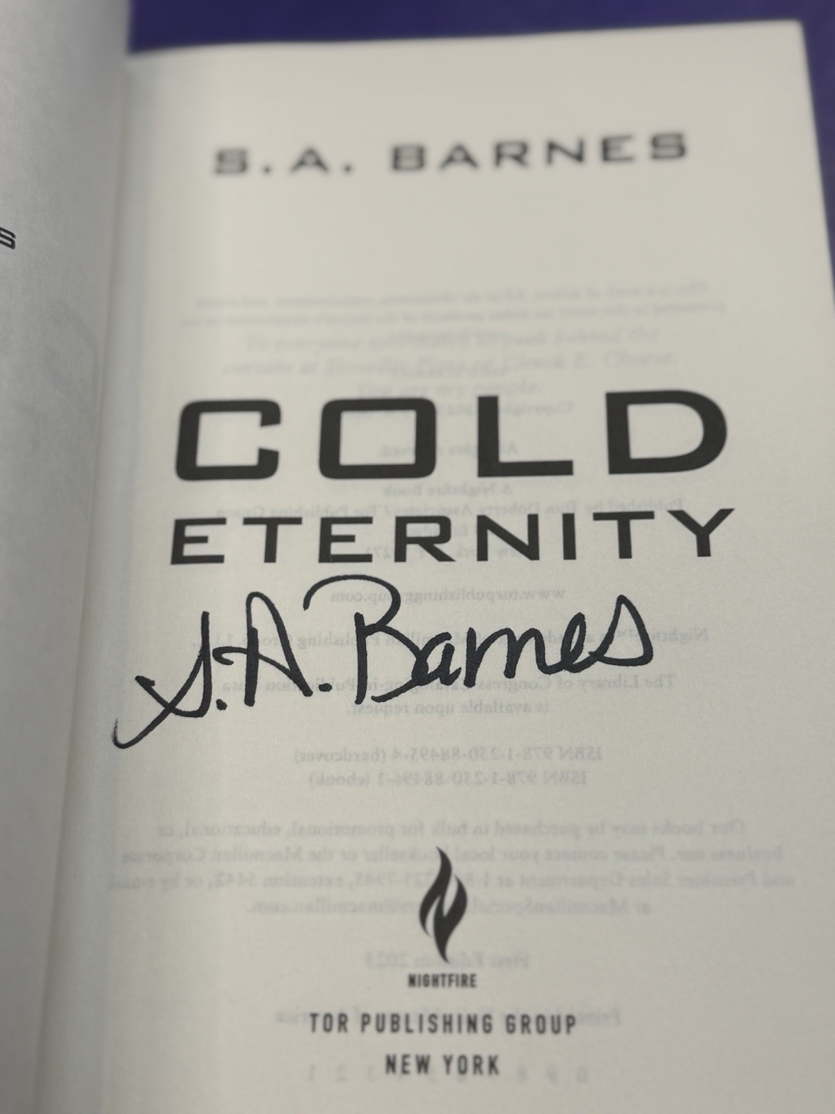 Cold Eternity S.A. Barnes First Edition First Printing Signed Hardcover