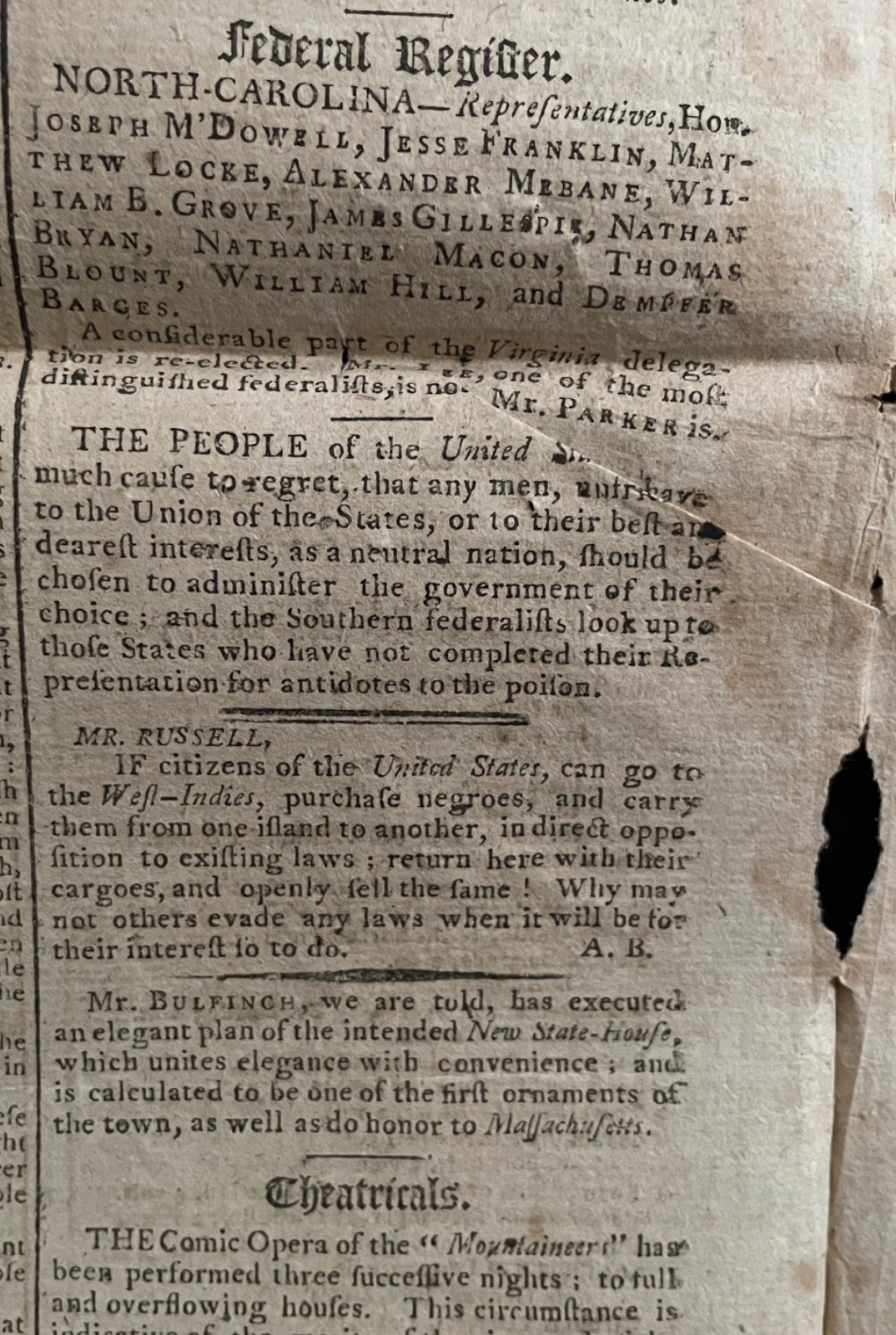 1795 COLUMBIAN CENTINEL ~ SLAVE TRADE REMAKING BOSTON JAY TREATY INDIAN TRIBES