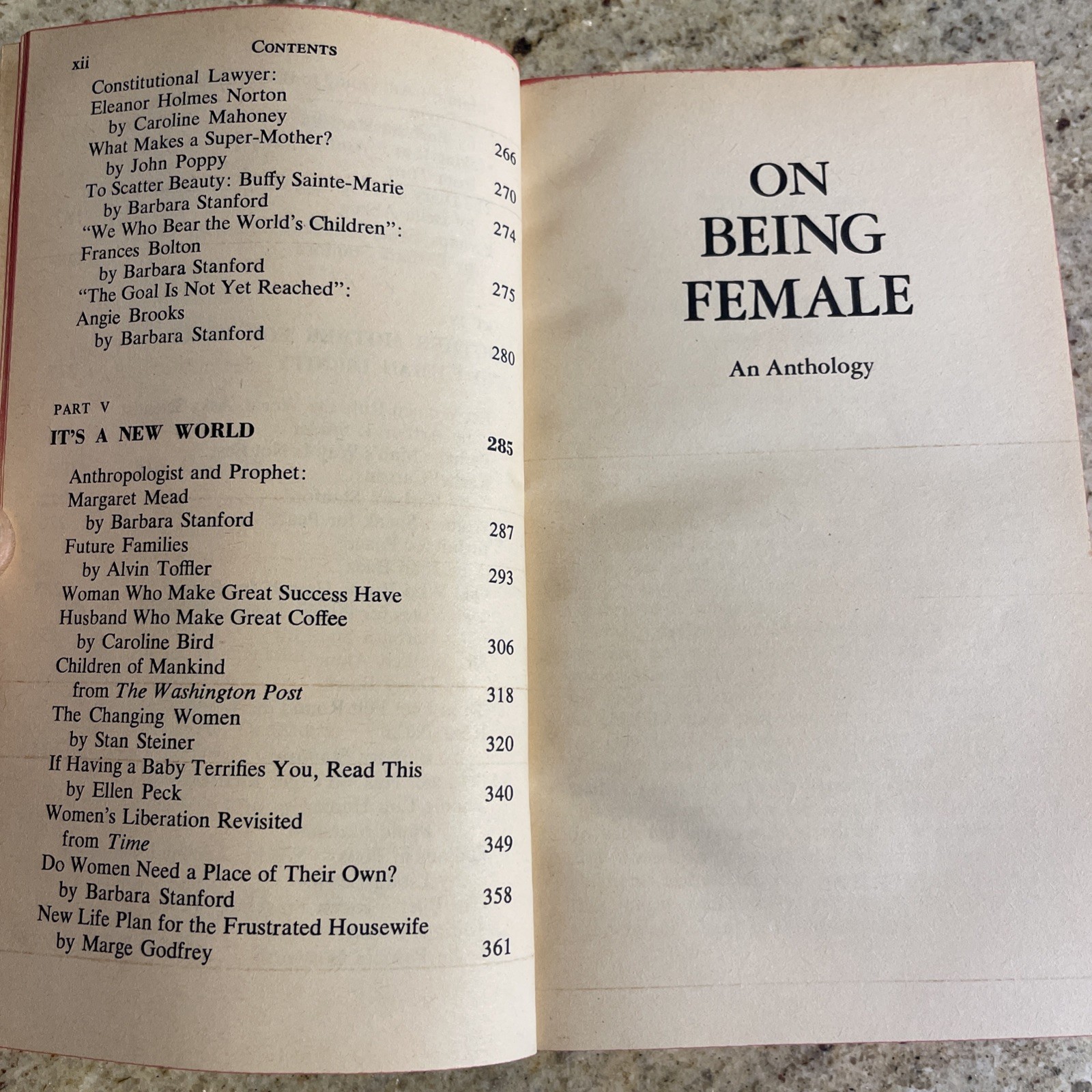 On Being Female An Anthology (edited By Barbara Stanford) 1st Ed. Paperback 1974