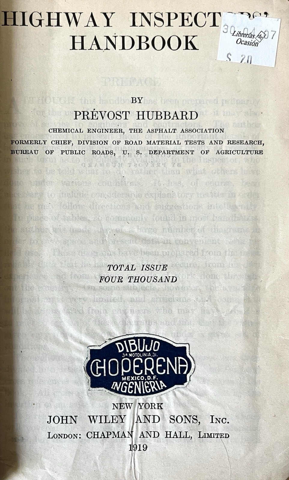 1919 Highway Inspectors Handbook Prevost Hubbard Civil Engineering Wiley