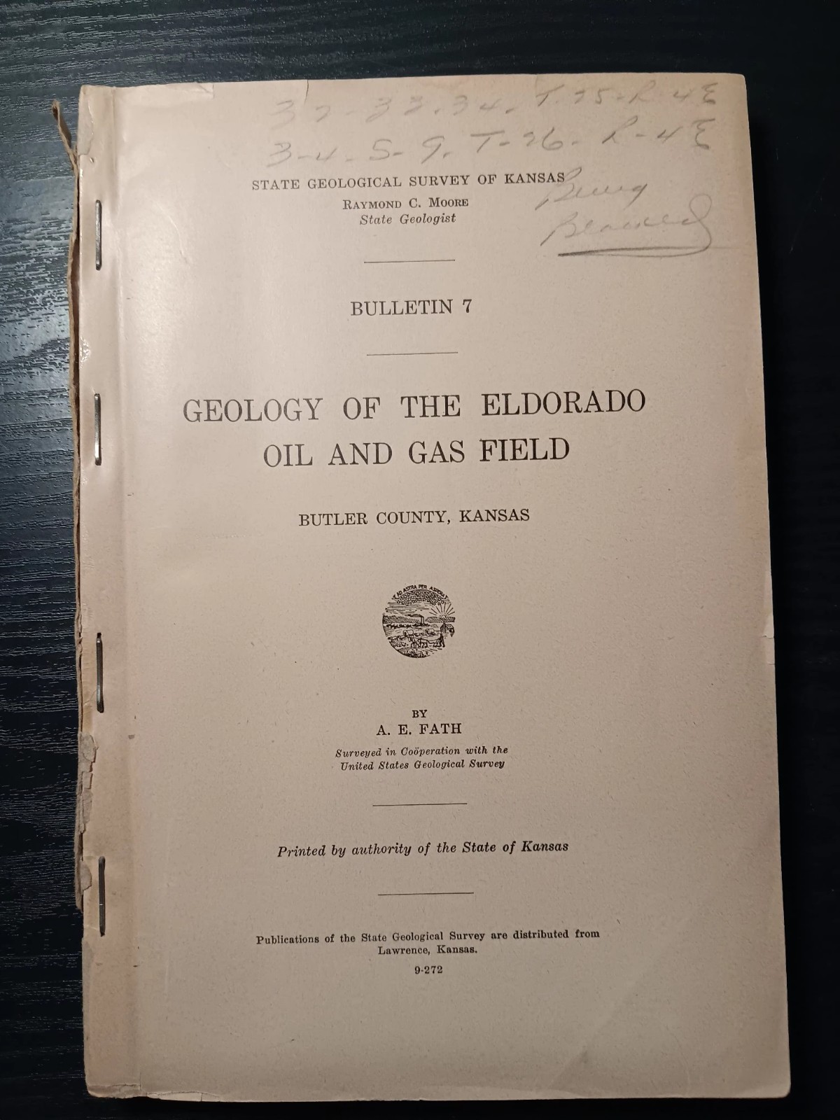 1921 BULLETIN 7 Geology Eldorado Oil & Gas Field Butler County Kansas Plate