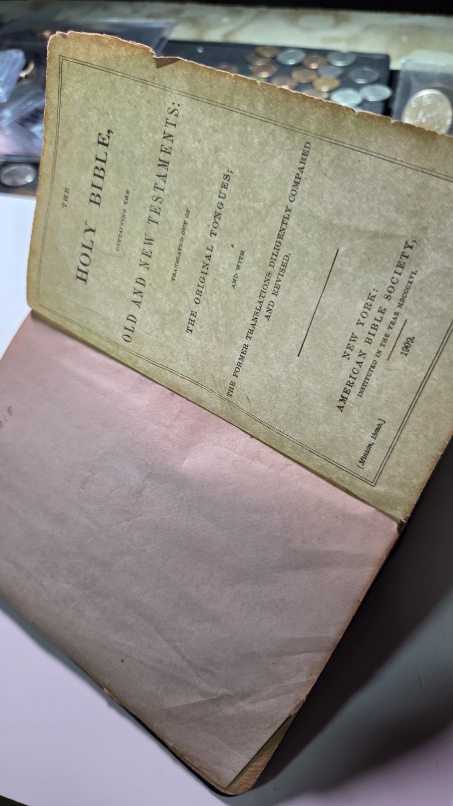 American Bible Society Holy Bible 1909 Leather Antiquarian New York