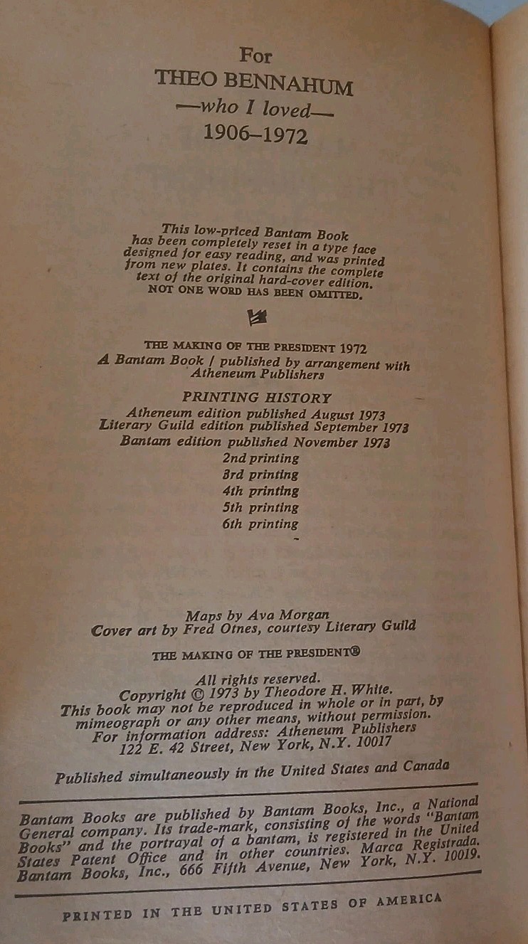 The Making of the President 1972 by Theodore H. White Library Binding Hardcover