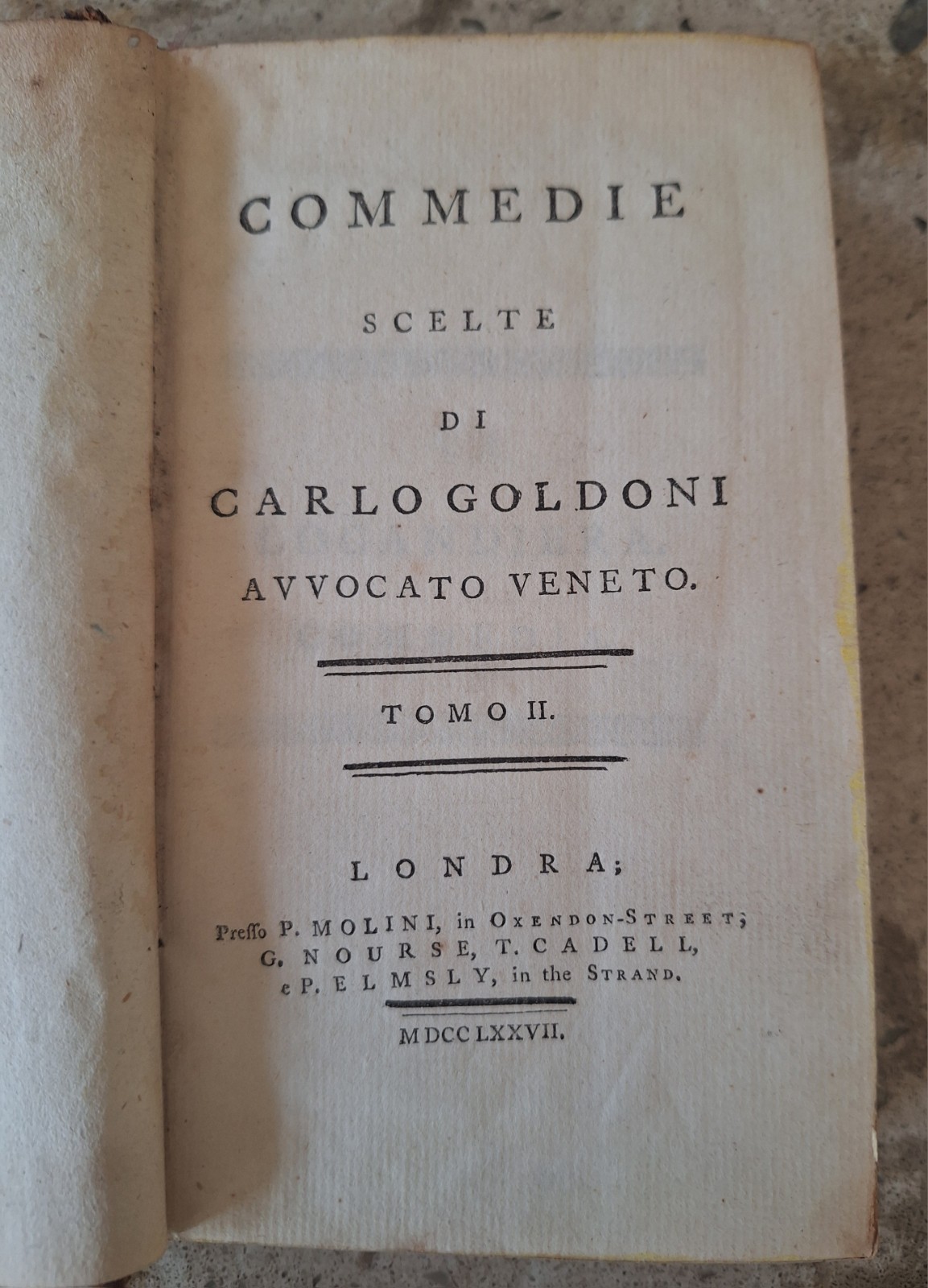 1777 Commedie Scelte (Selected Comedies) Vol 2 Carlo Goldoni Antiquarian Book