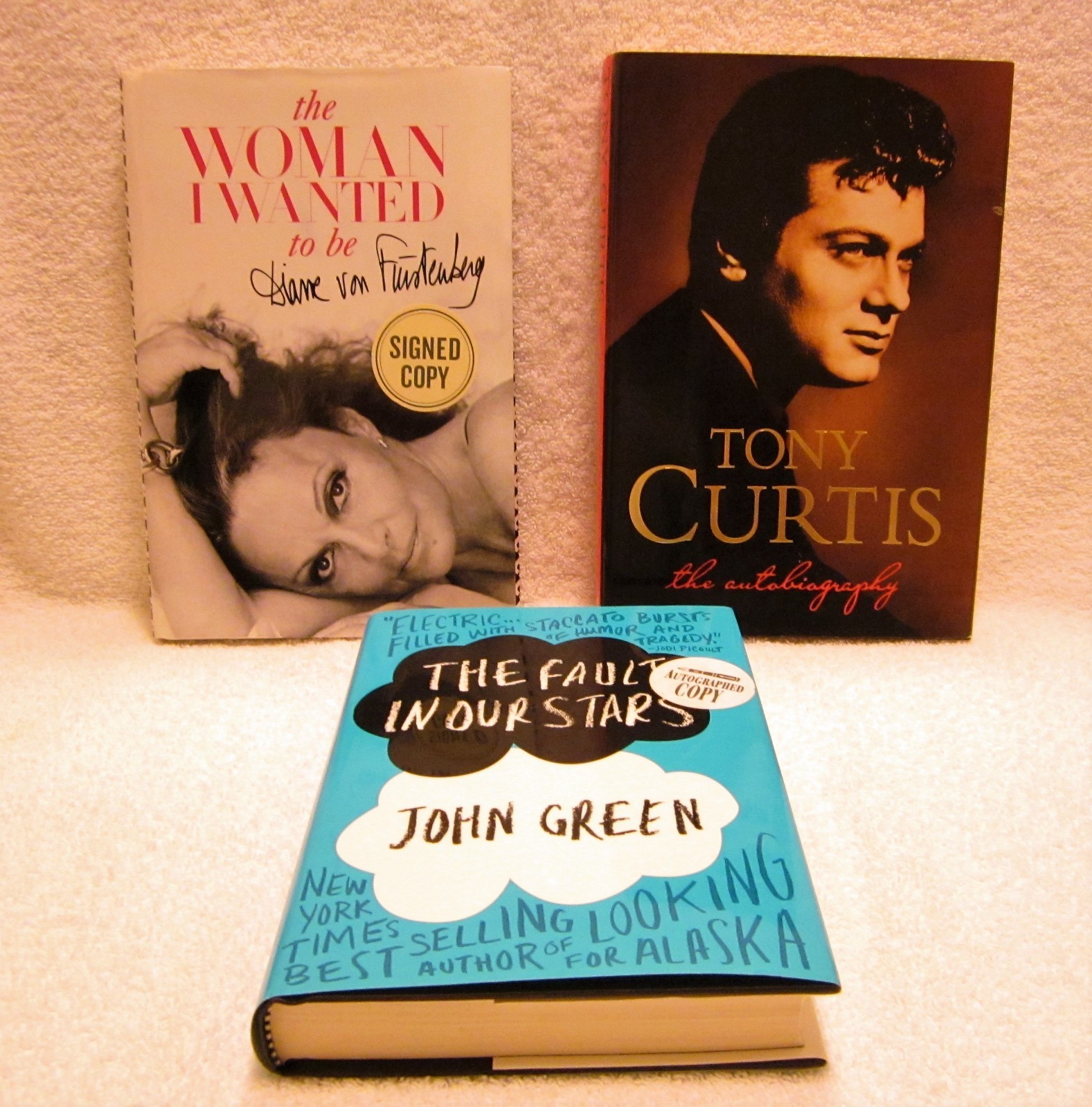 SIGNED BOOK LOT 1st Editions DIANE VON FURSTENBERG & TONY CURTIS & JOHN GREEN