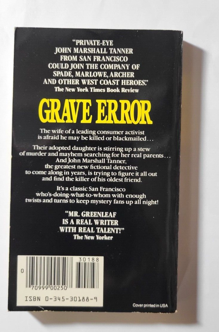 Grave Error by Stephen Greenleaf 1982 Ballantine 1st Printing Paperback
