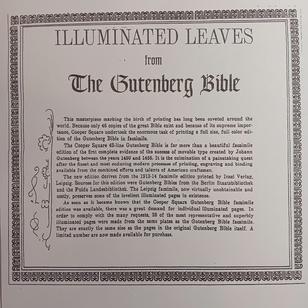 Isaiah Gutenberg Bible Illuminated Facsimile Leaf 1961 Cooper Square Publishers