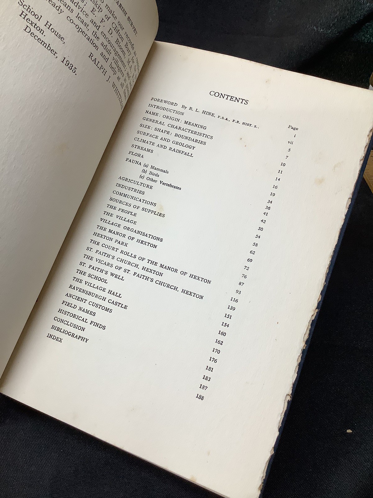 Good 1st Edition 1936 Hexton: A Parish Survey By Ralph Whiteman HB