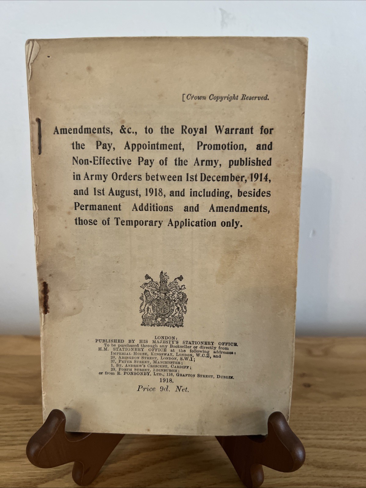 Antique 1918 HM Stationery Army Pay/appointment/promotion Manual 1914-1918