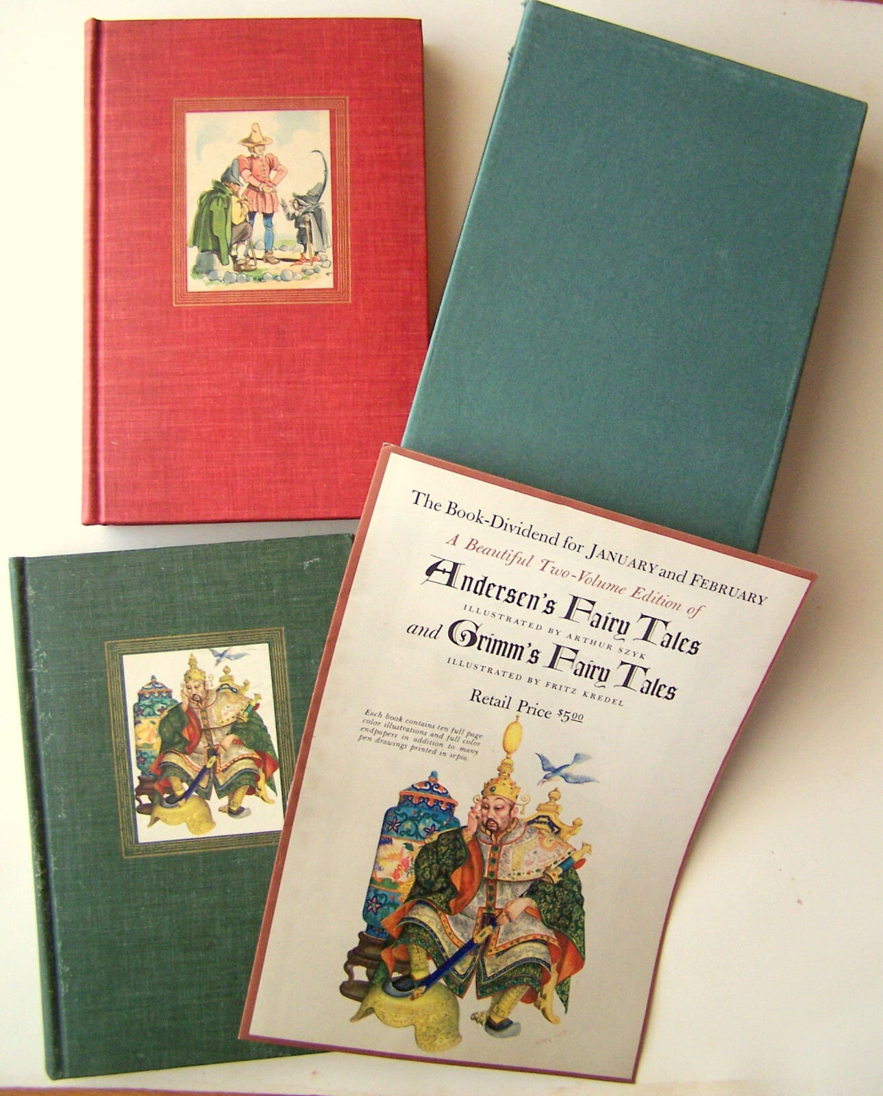 ARTHUR SZYK-Grimms+ Andersen’s Fairy Tales w/slip case-1945 w/advertisement fldr