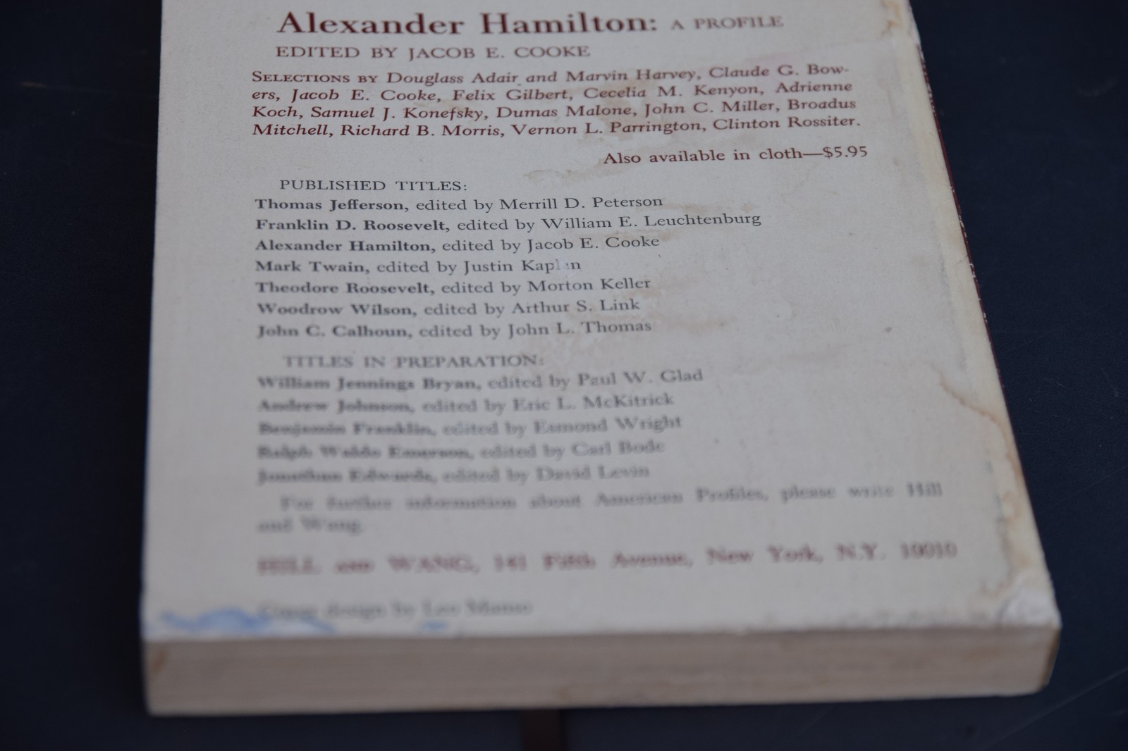Alexander Hamilton Profile Jacob E. Cooke 1967 American History Biography PB