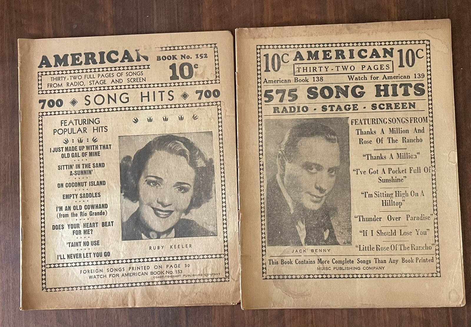 Vintage 1930’s American Book #138 & 152 Song Hits From Radio, Stage,and Screen