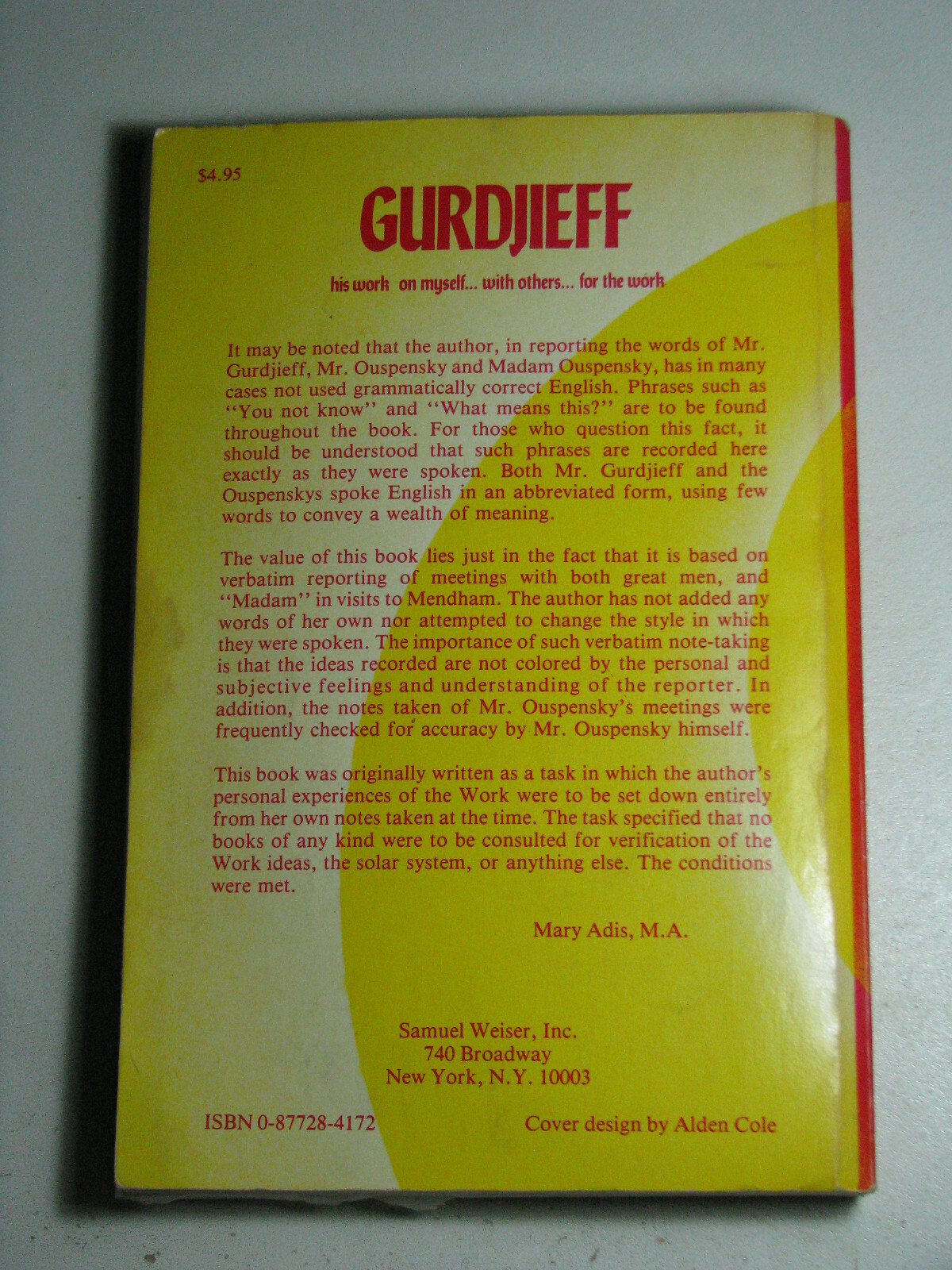 GURDJIEFF His Work On Myself With Others For The Worth by Irmis Popoff 1978 1st
